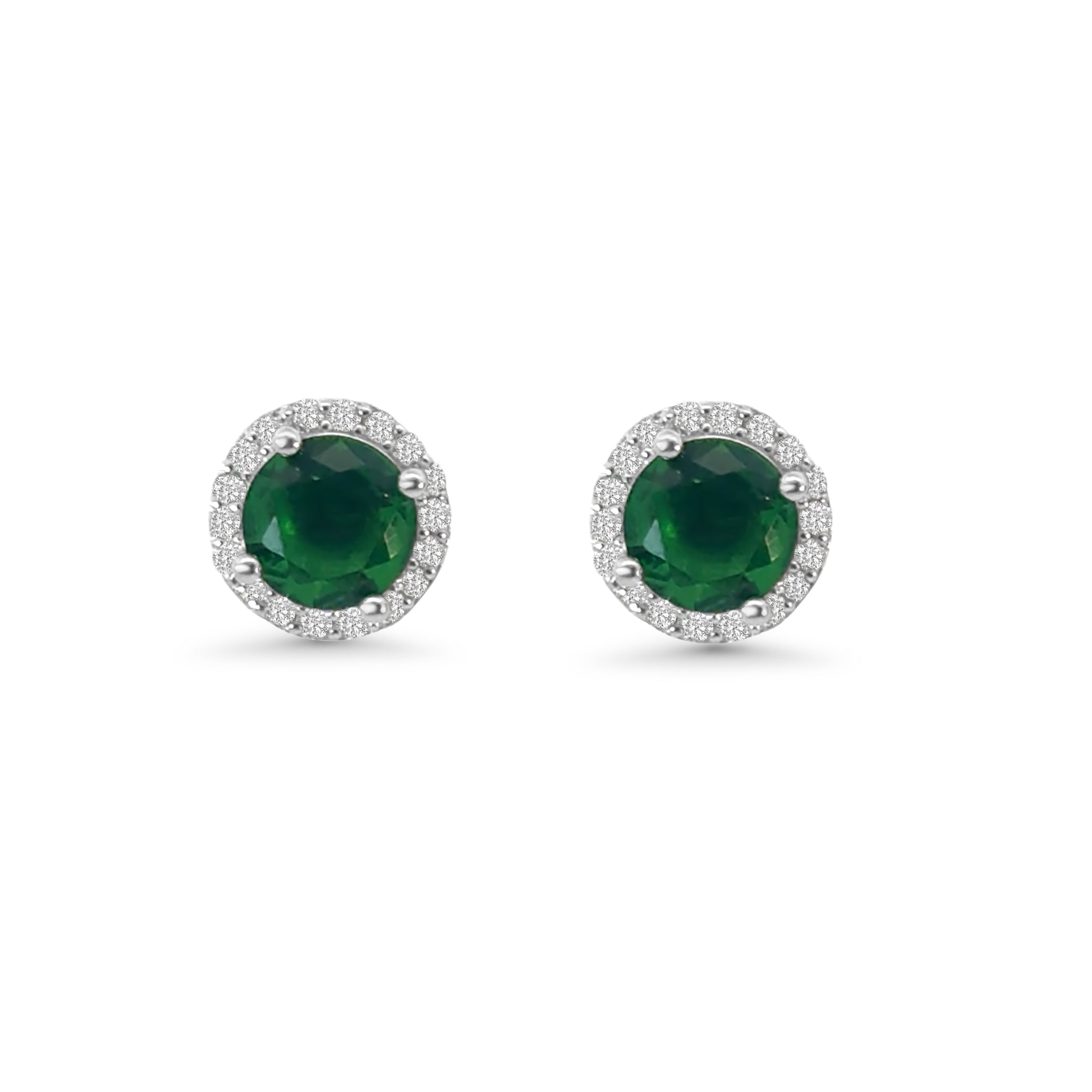 Green CZ Round Halo Earrings