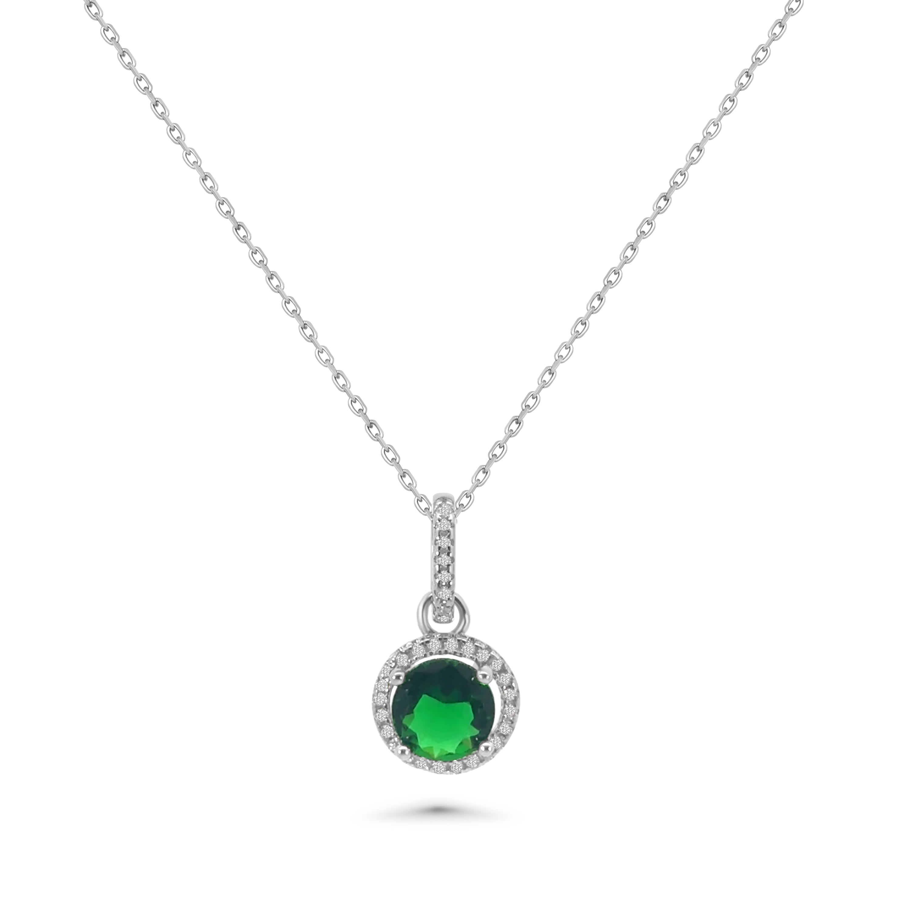 Green Round Halo CZ Pendant