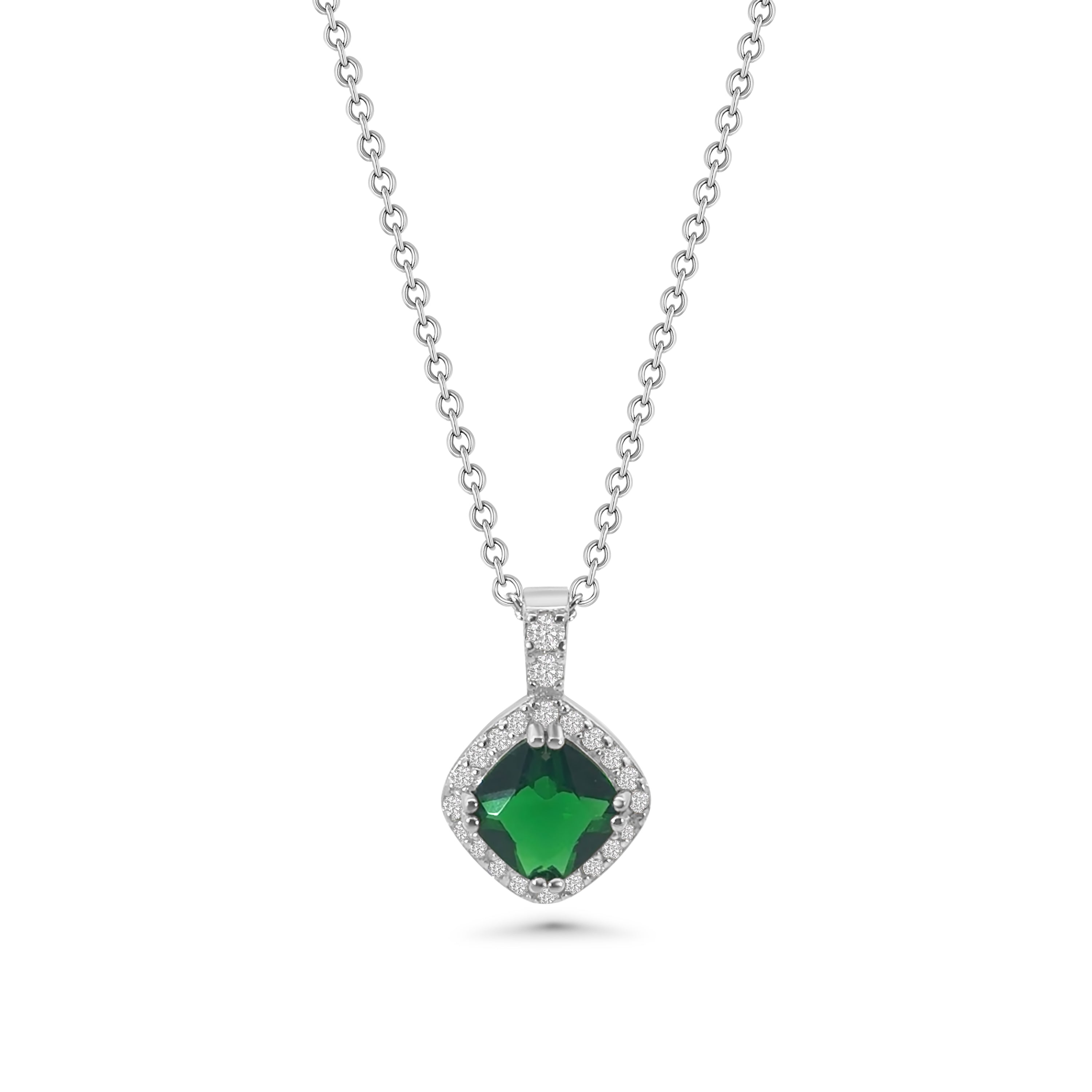 Green Cushion Cut Halo CZ Pendant