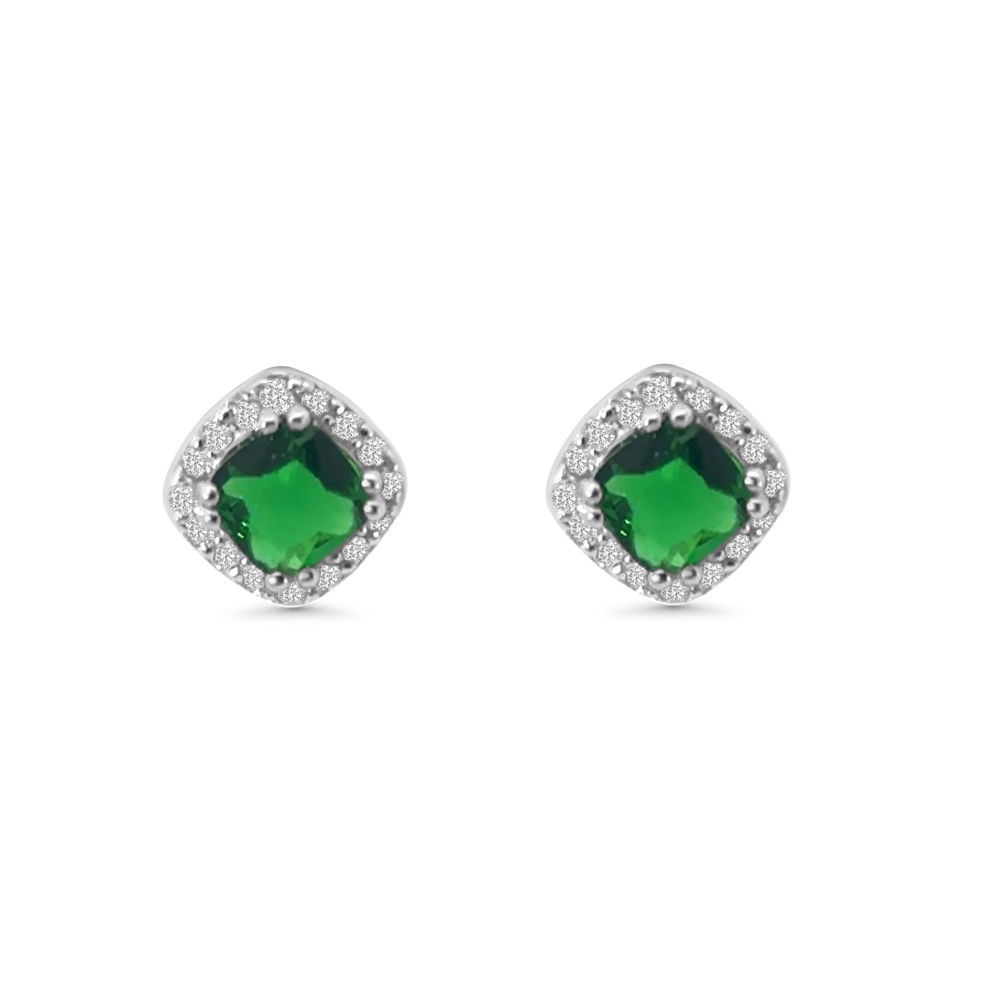 Green CZ Cushion Halo Earrings