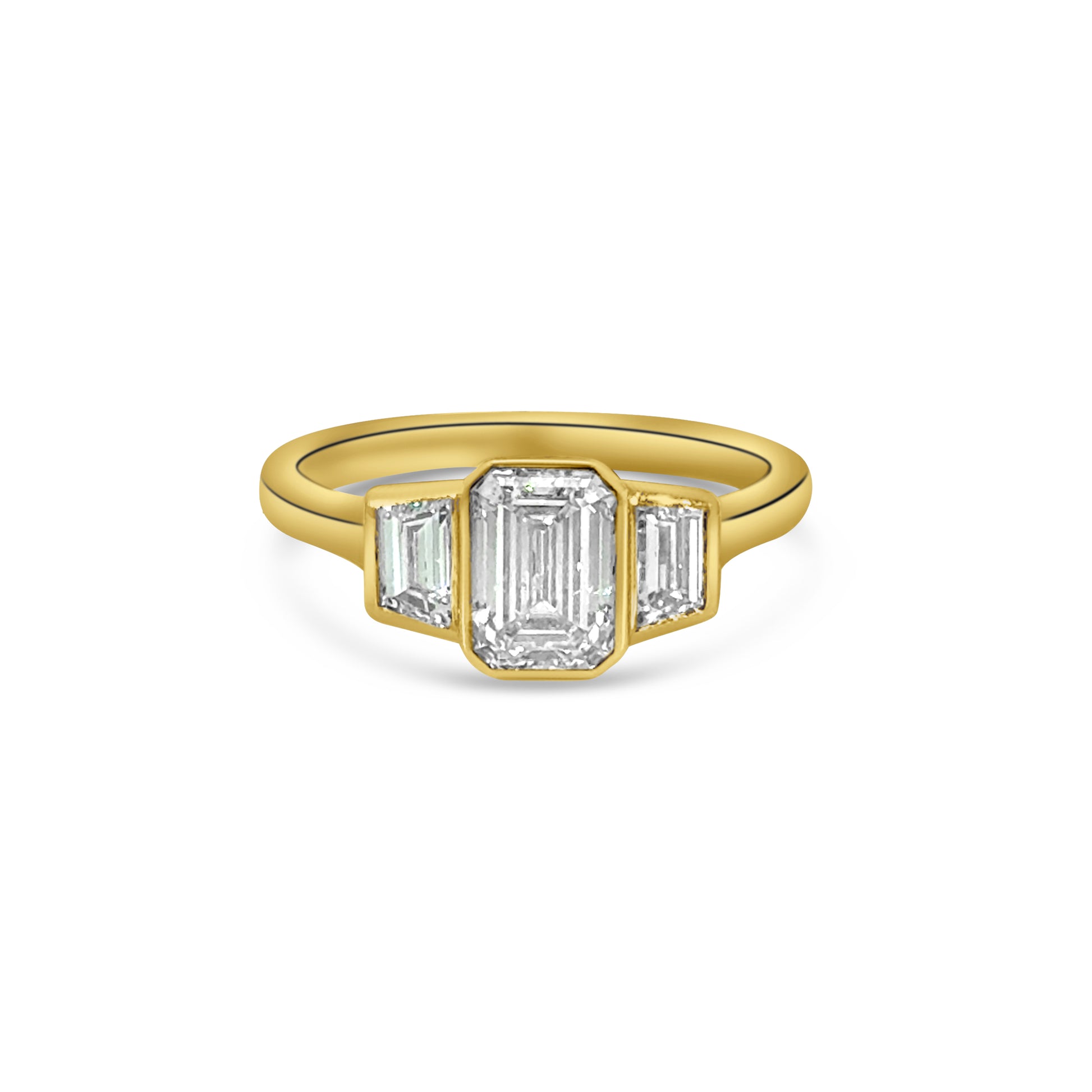 Lab Diamond 18kt Emerald Cut Three Stone Engagement Ring
