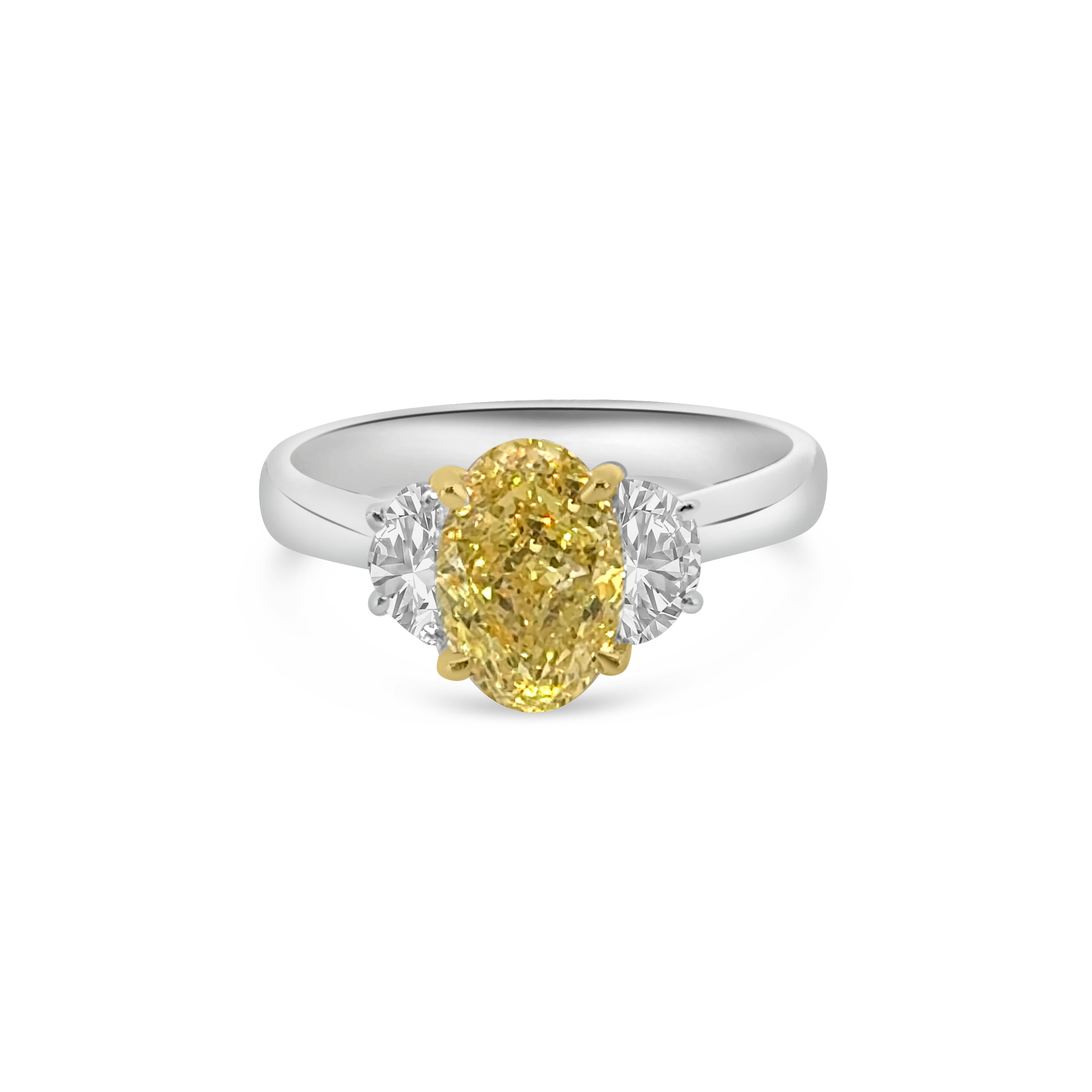 Lab Diamond Platinum Three Stone Yellow Engagement Ring