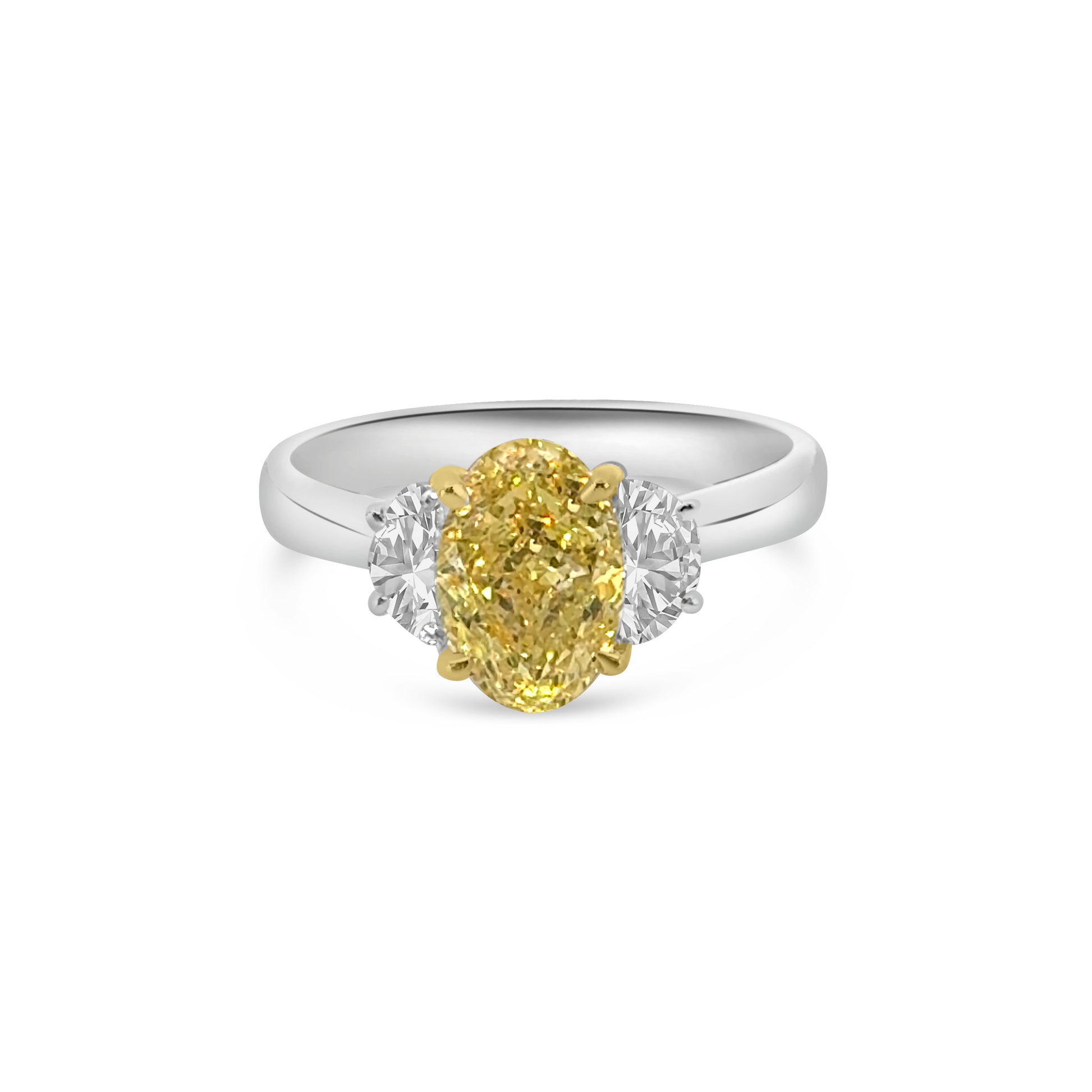 Lab Diamond Platinum Three Stone Yellow Engagement Ring