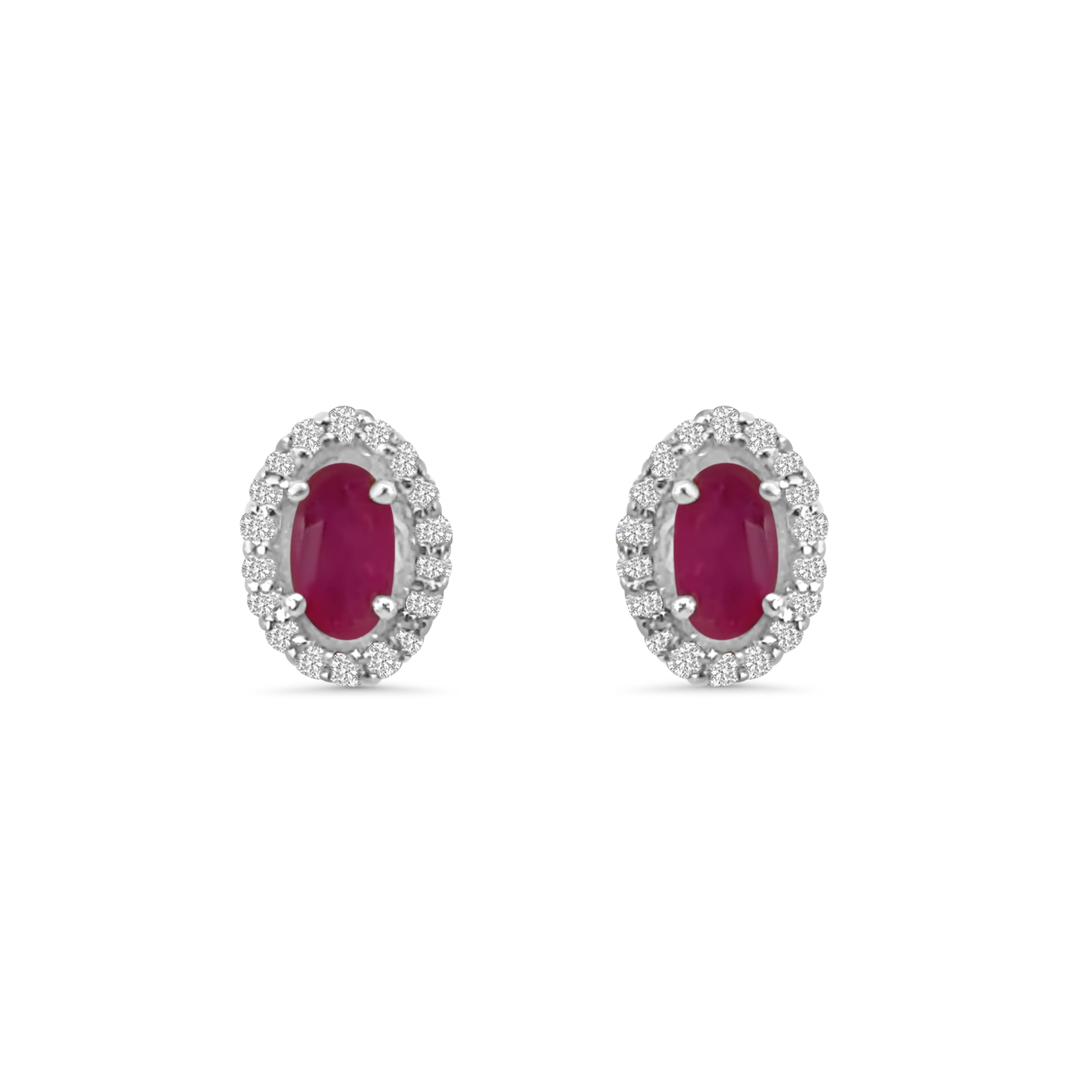 9kt Oval Ruby and Diamond Halo Stud Earrings