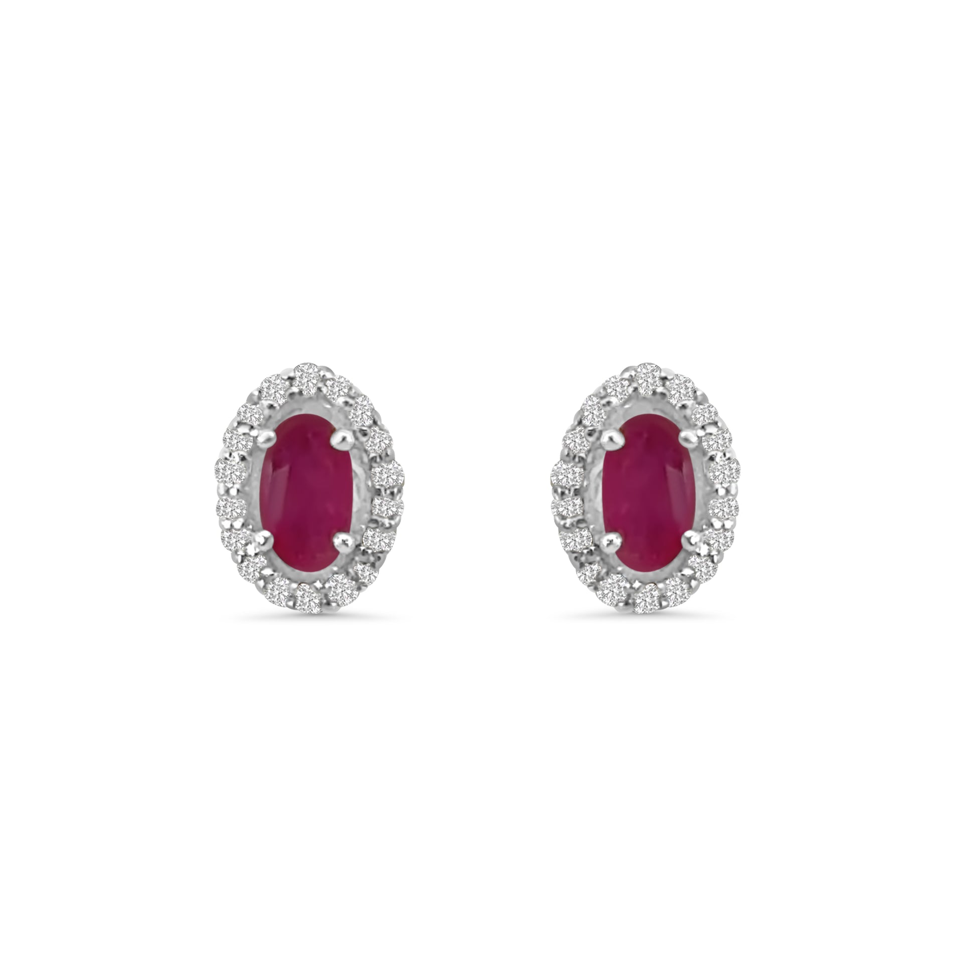 9kt Oval Ruby and Diamond Halo Stud Earrings
