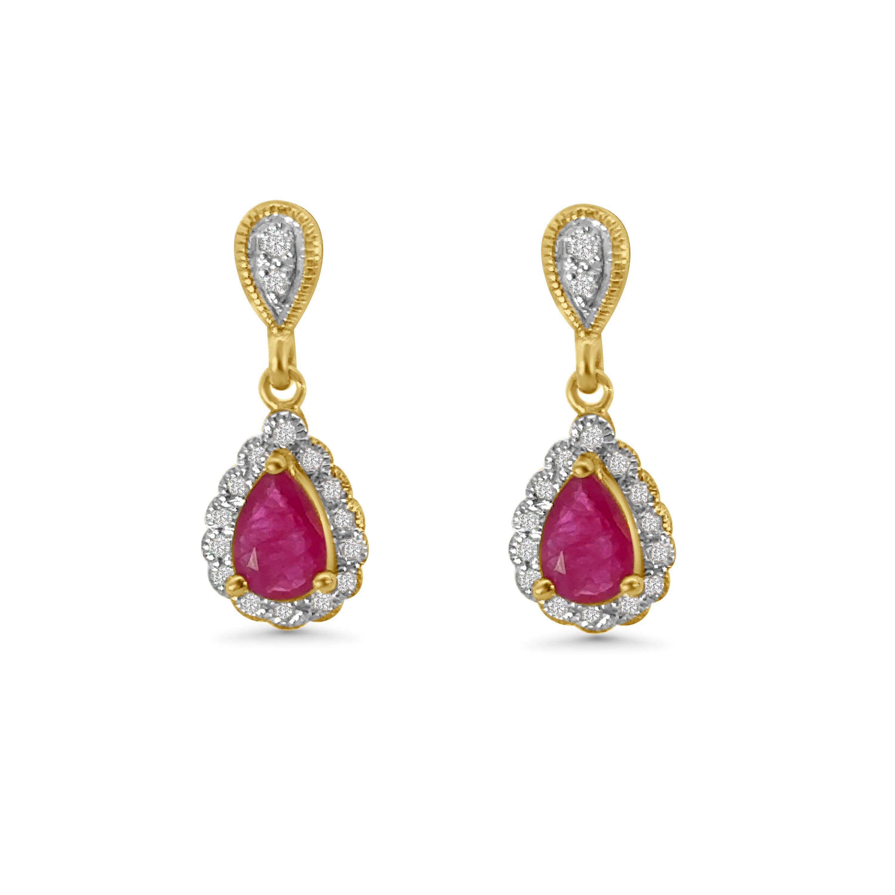 9kt Ruby and Diamond Pear Drop Earrings