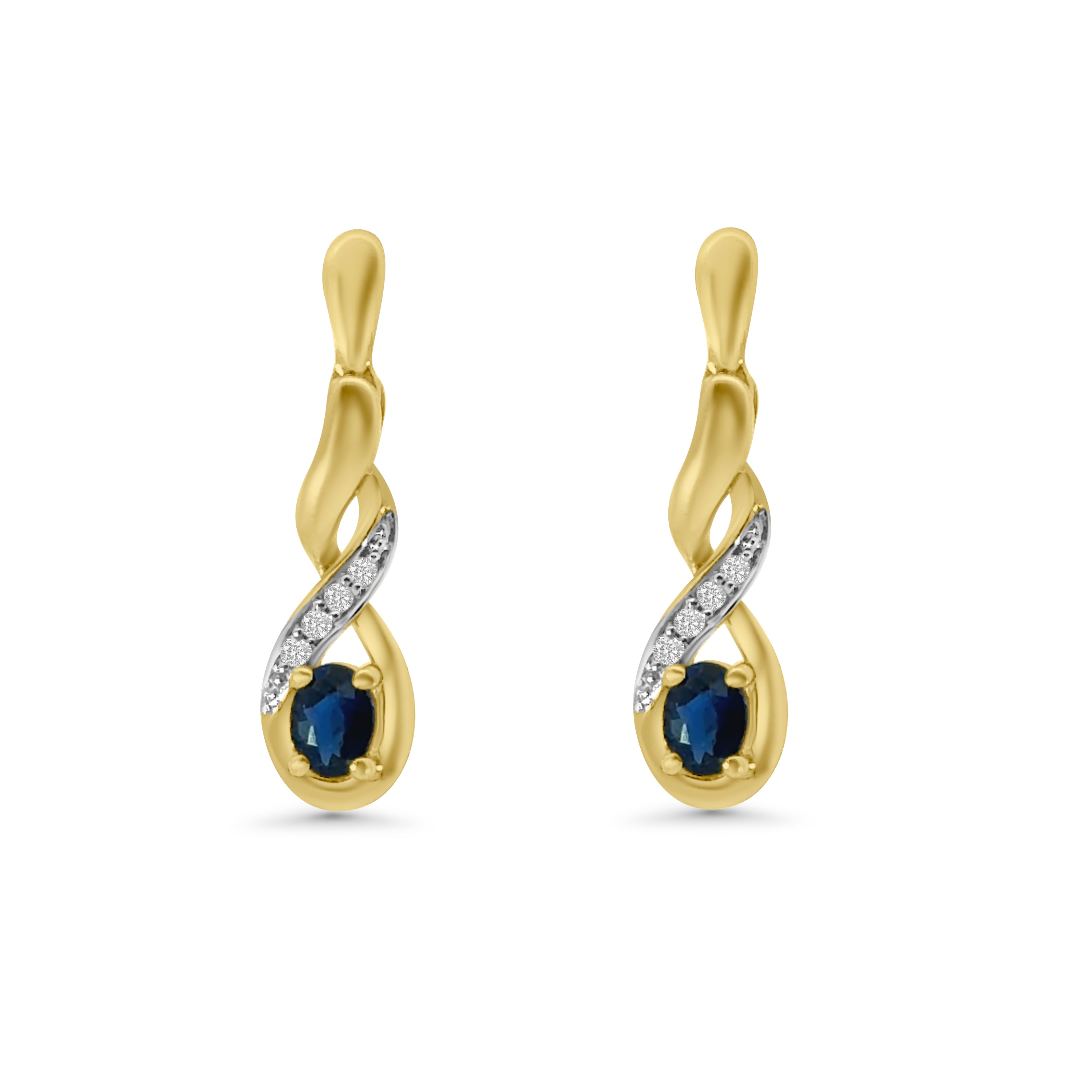 9kt Sapphire and Diamond Twist Drop Earrings