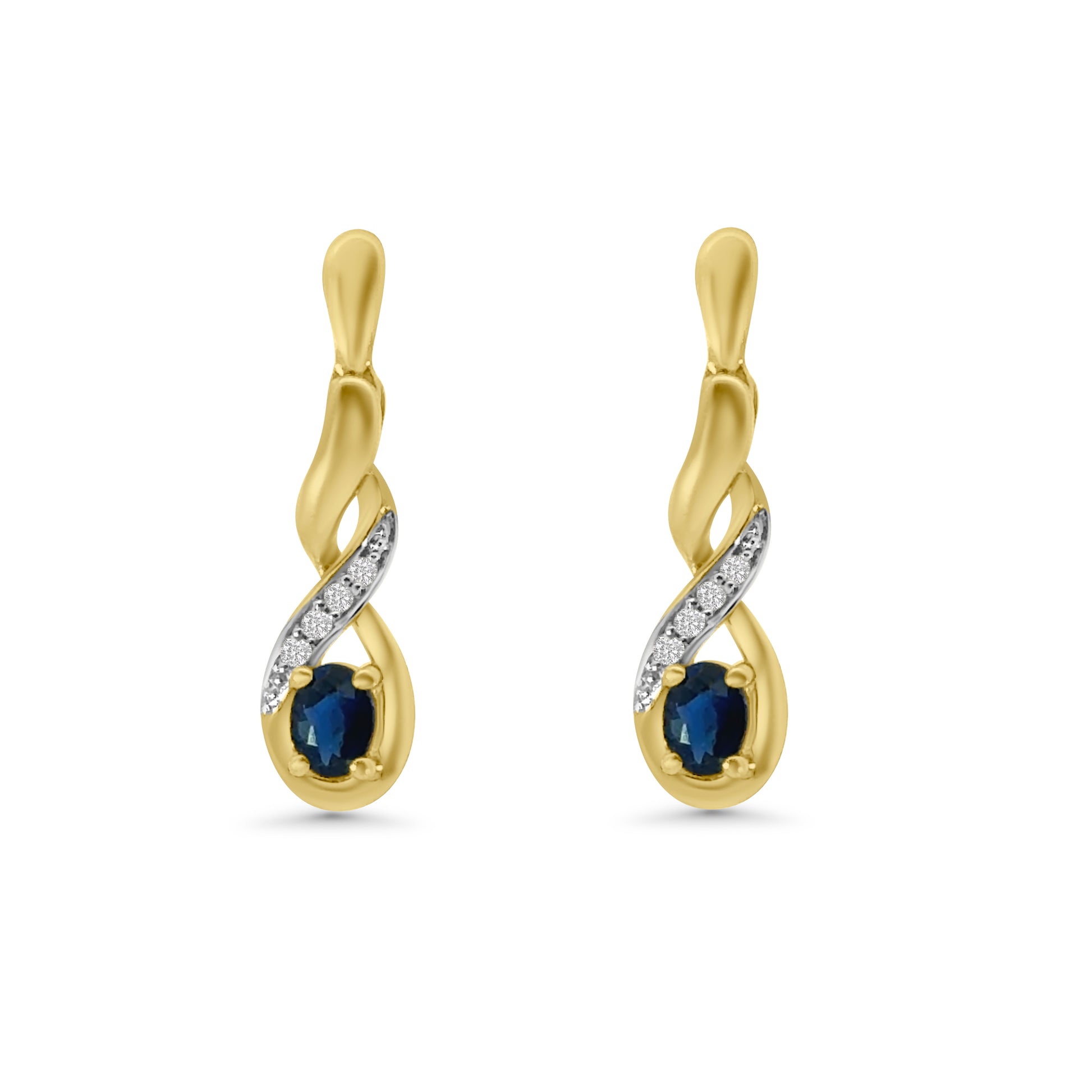 9kt Sapphire and Diamond Twist Drop Earrings