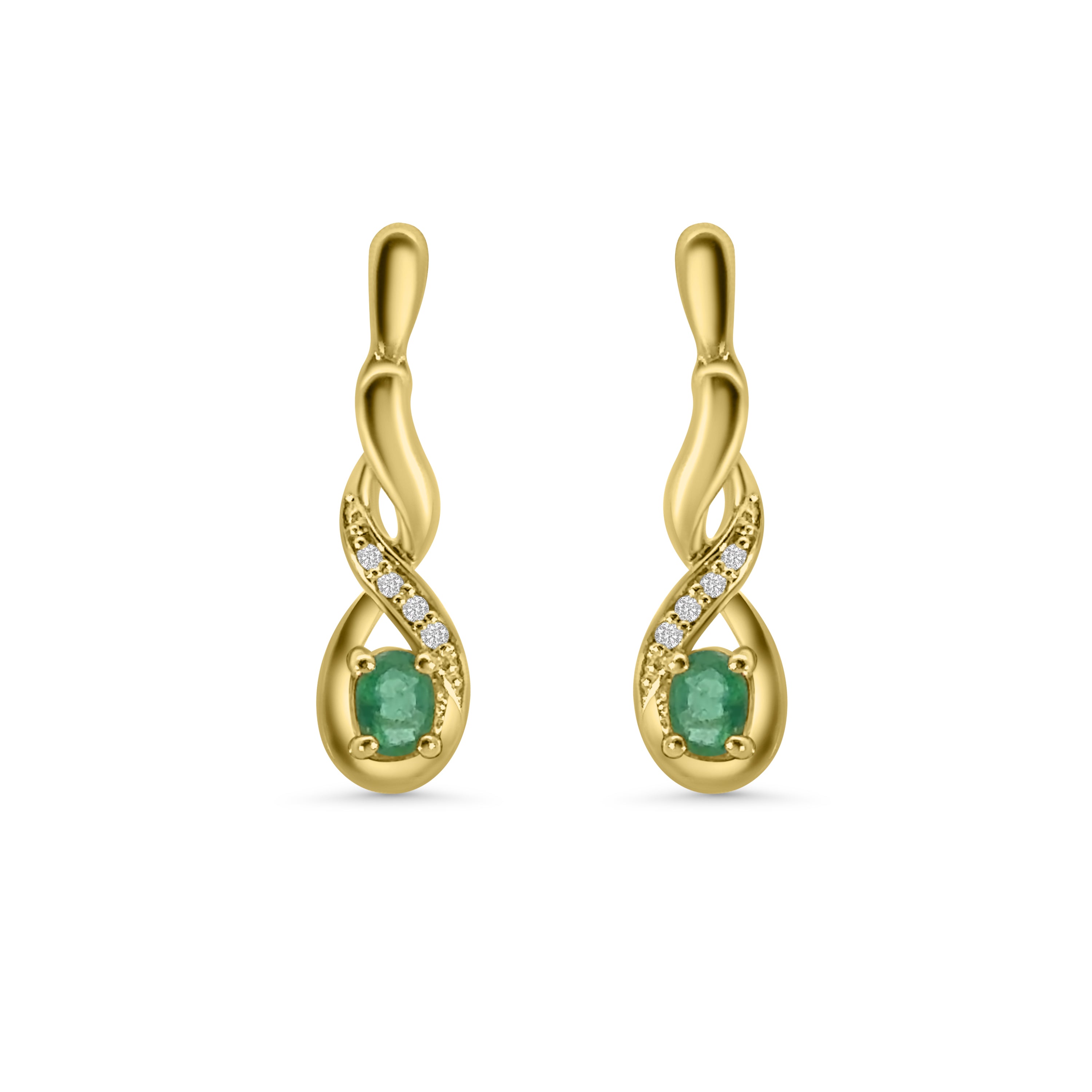 9kt Emerald and Diamond Twist Drop Earrings