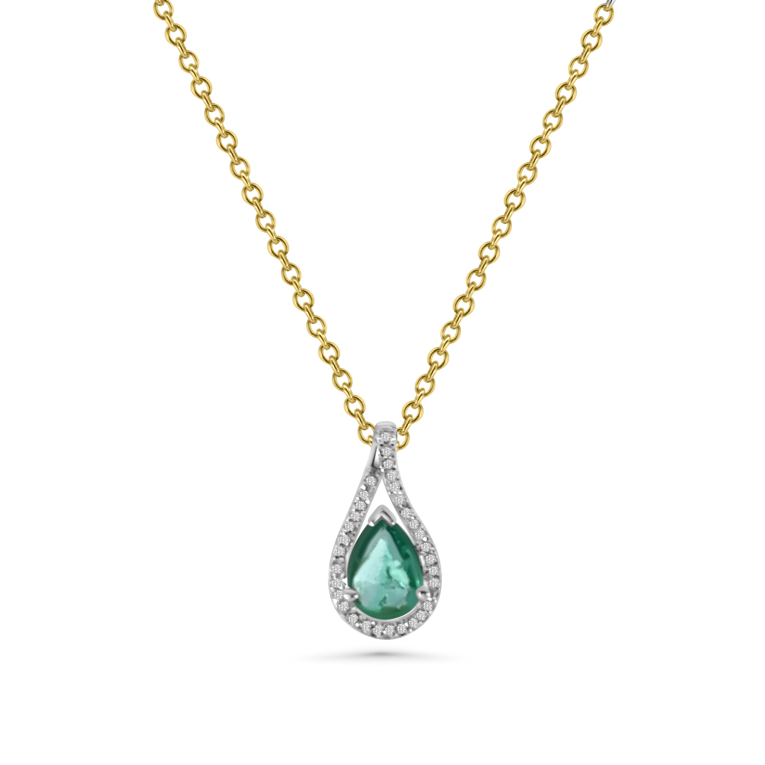 9kt Emerald and Diamond Pear Pendant