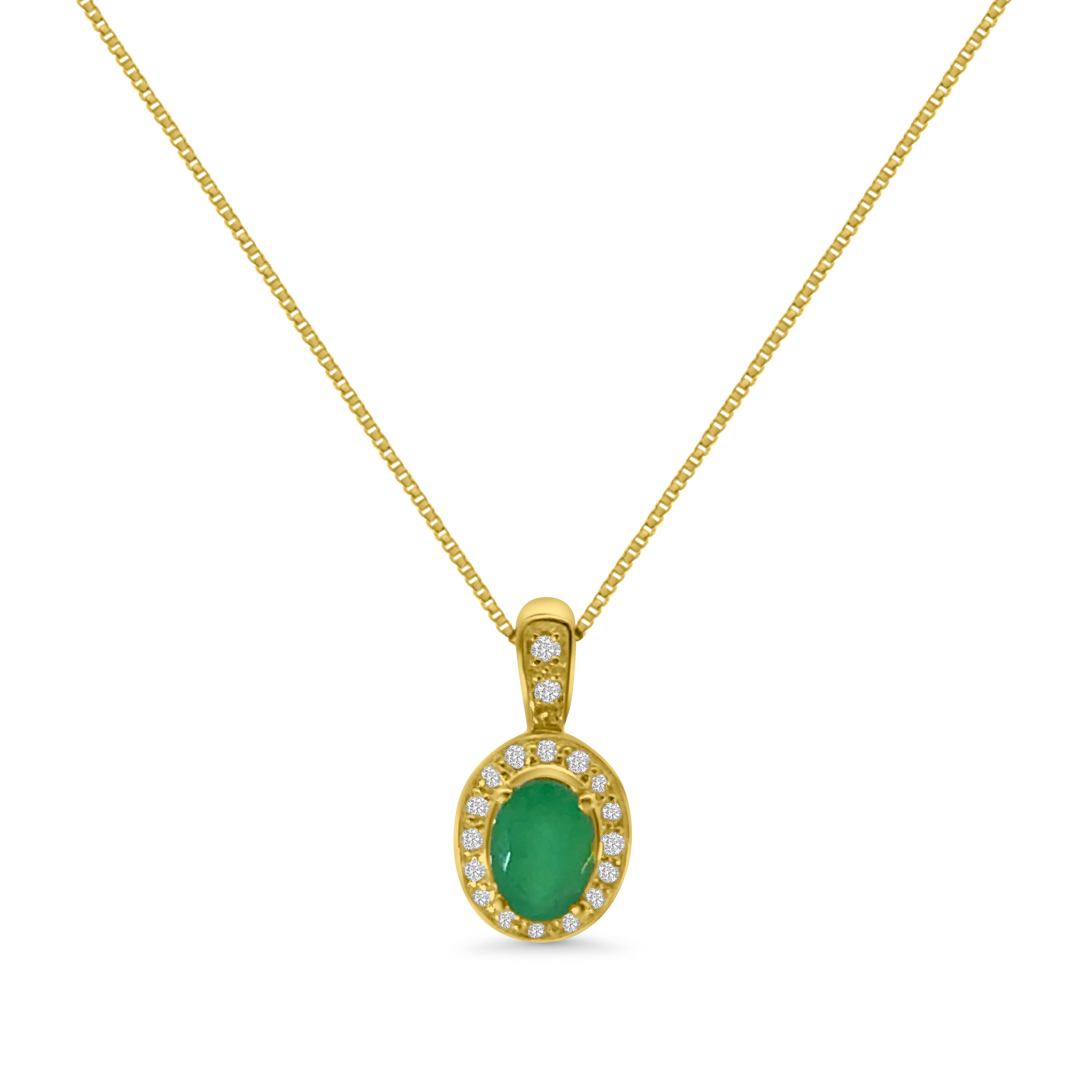 9kt Emerald and Diamond Oval Halo Pendant