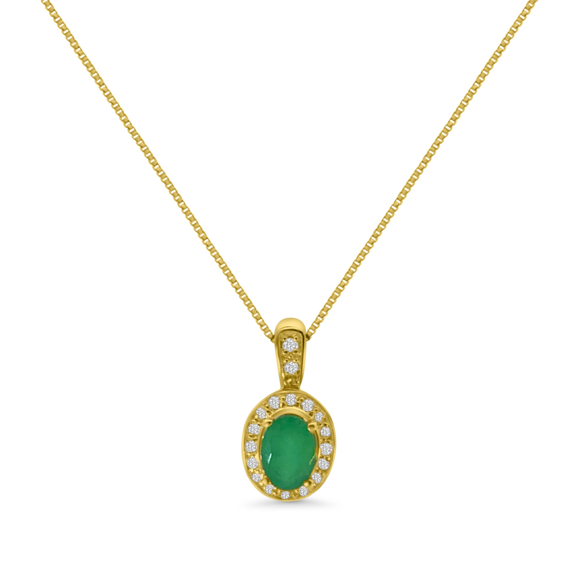 9kt Emerald and Diamond Oval Halo Pendant