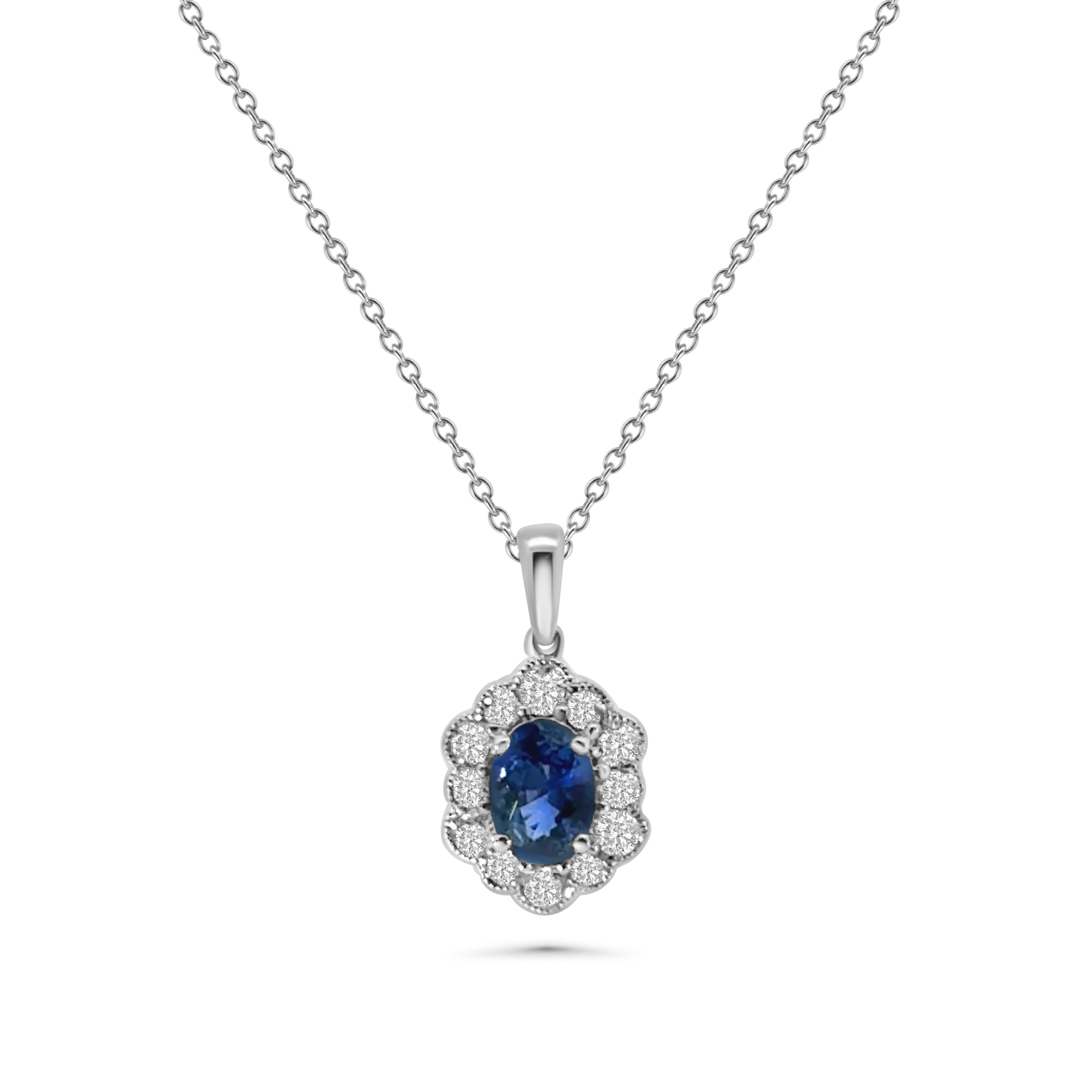 18kt Sapphire and Diamond Oval Cluster Pendant