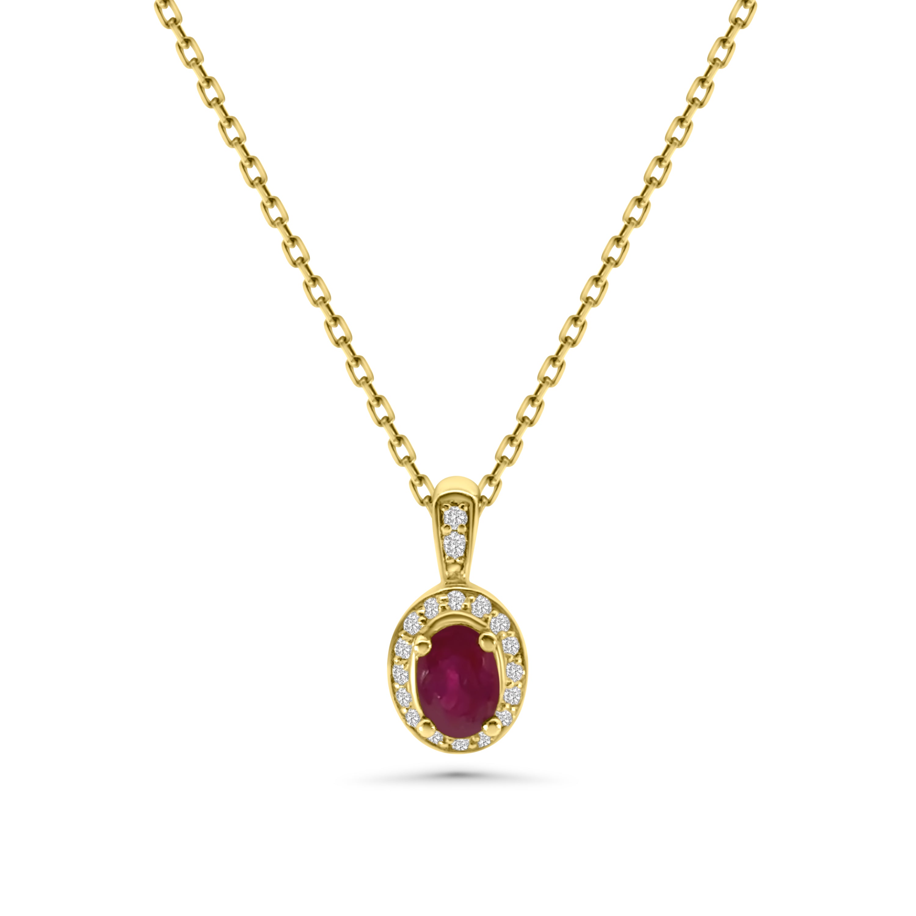 9kt Ruby and Diamond Oval Halo Pendant