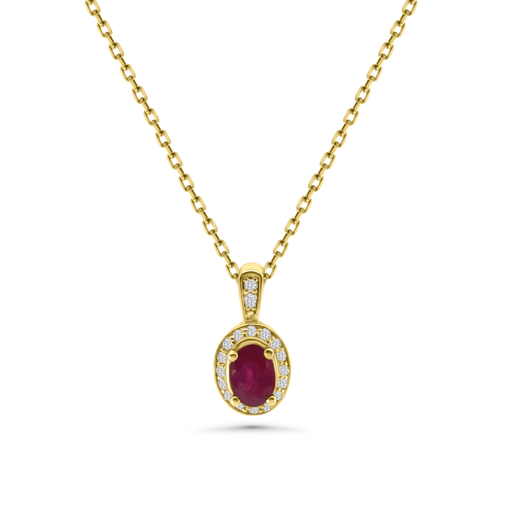 9kt Ruby and Diamond Oval Halo Pendant