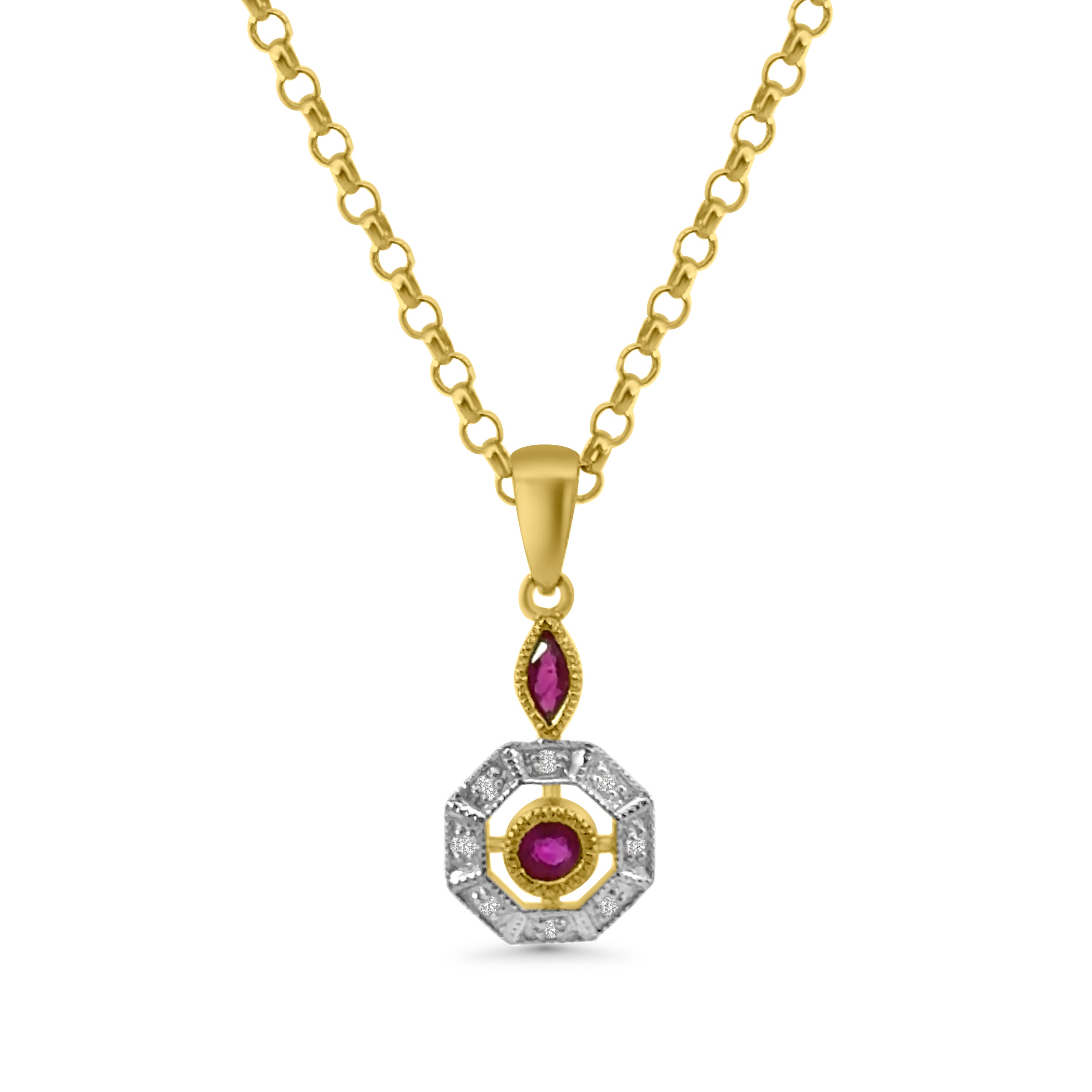 9kt Ruby and Diamond Art Deco Pendant