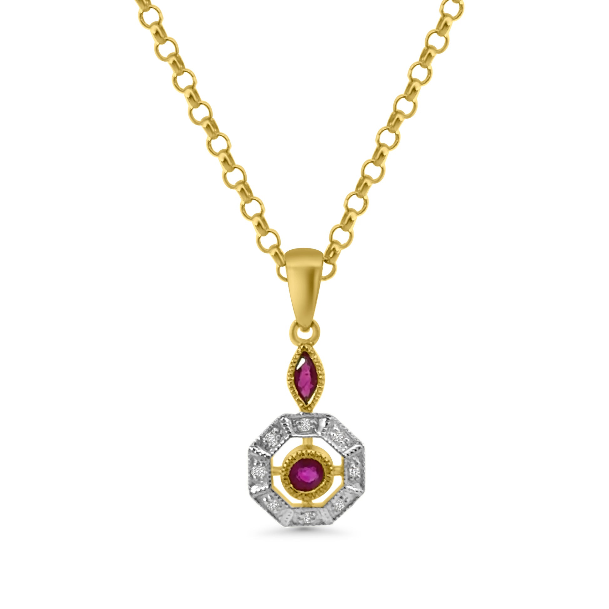 9kt Ruby and Diamond Art Deco Pendant