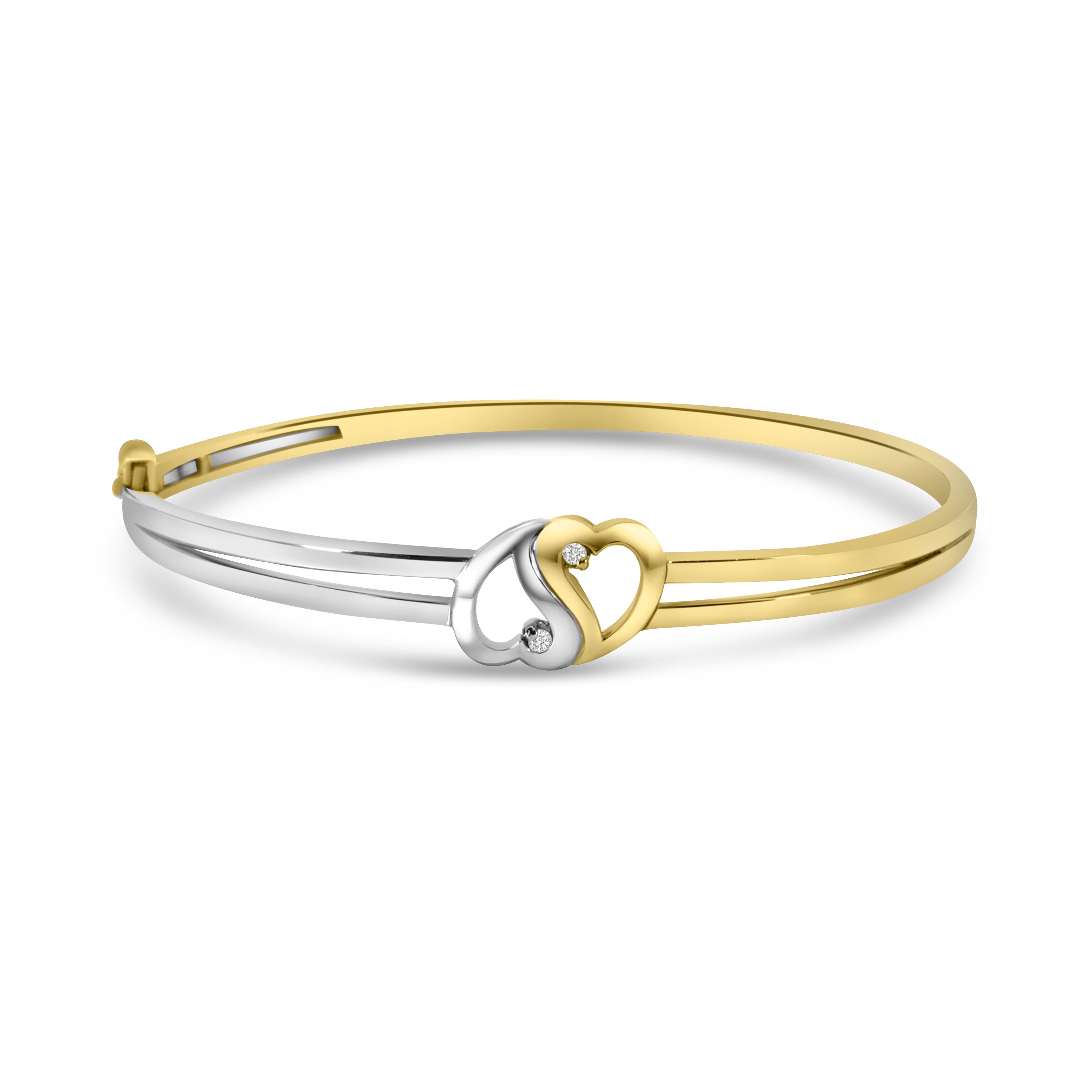 9kt Two Tone Diamond Heart Bangle
