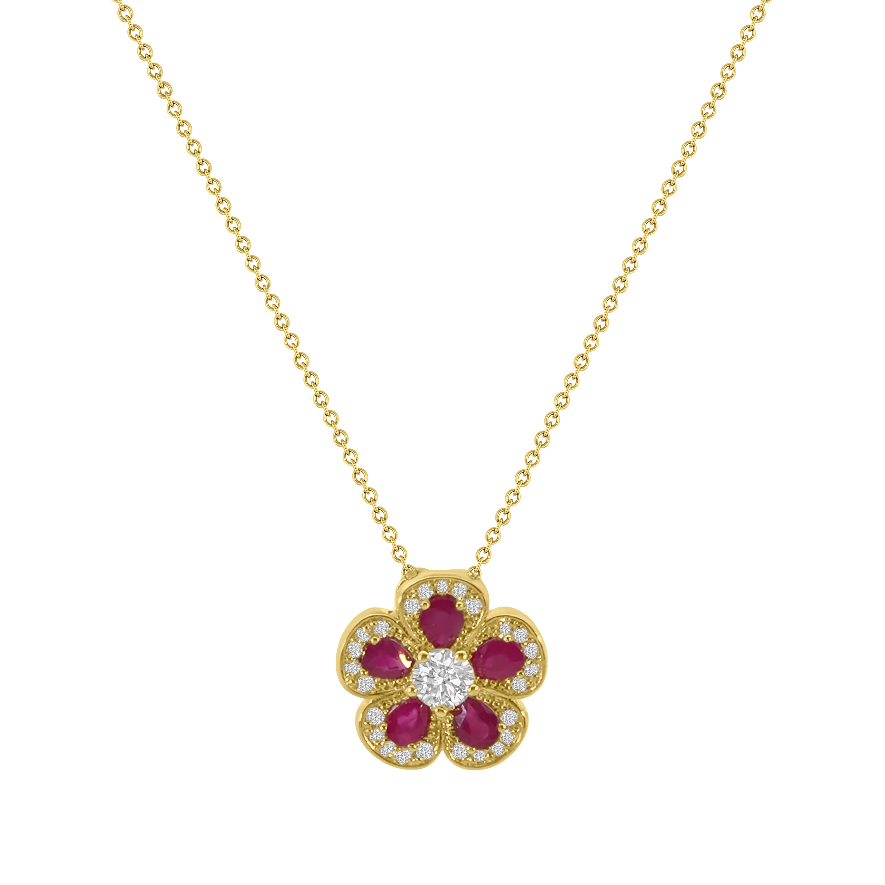 9kt Ruby and Diamond Flower Pendant
