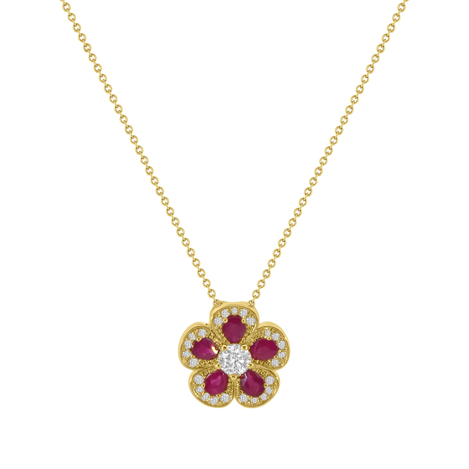 9kt Ruby and Diamond Flower Pendant
