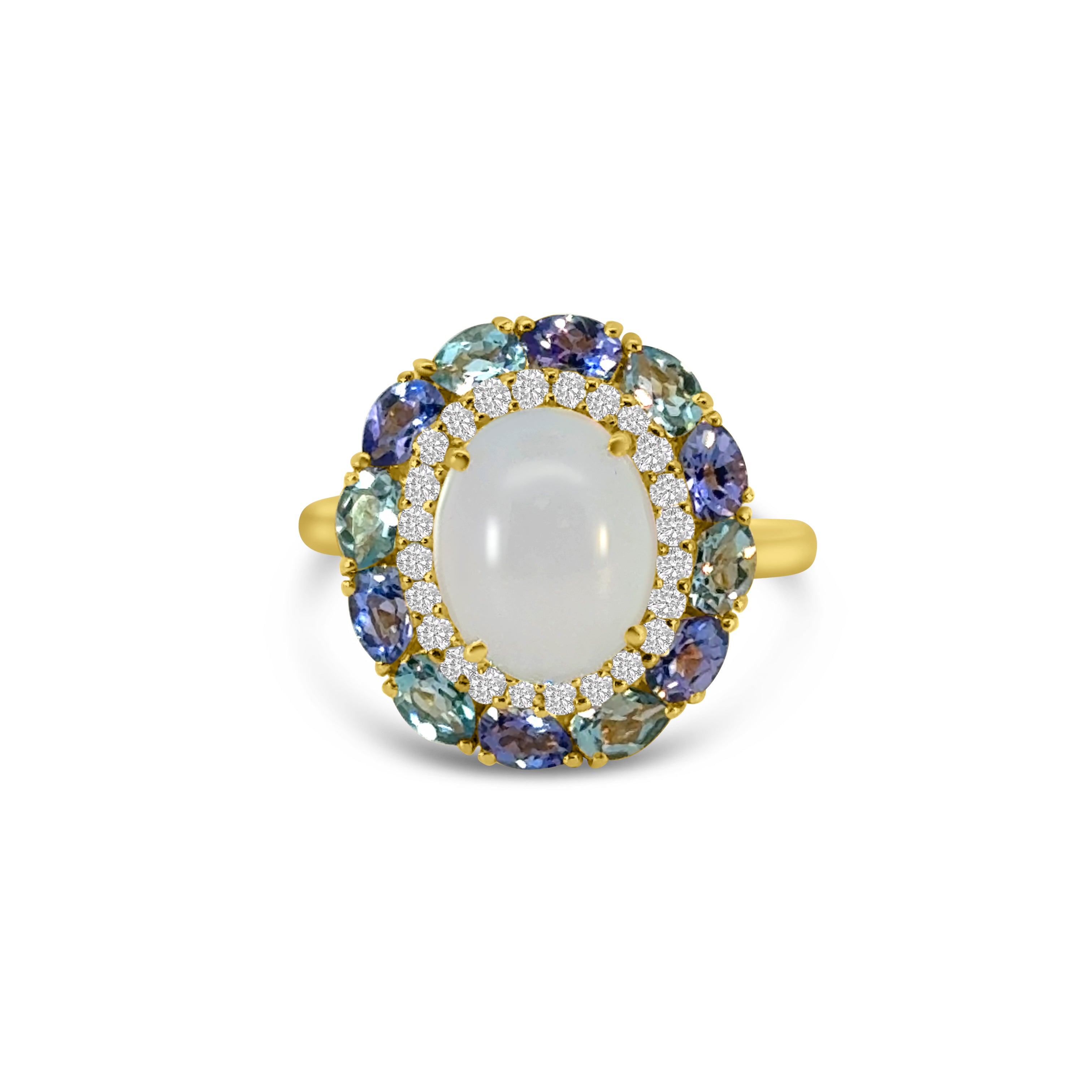 18kt Aquamarine, Tanzanite, Chalcedony and Diamond Dress Ring