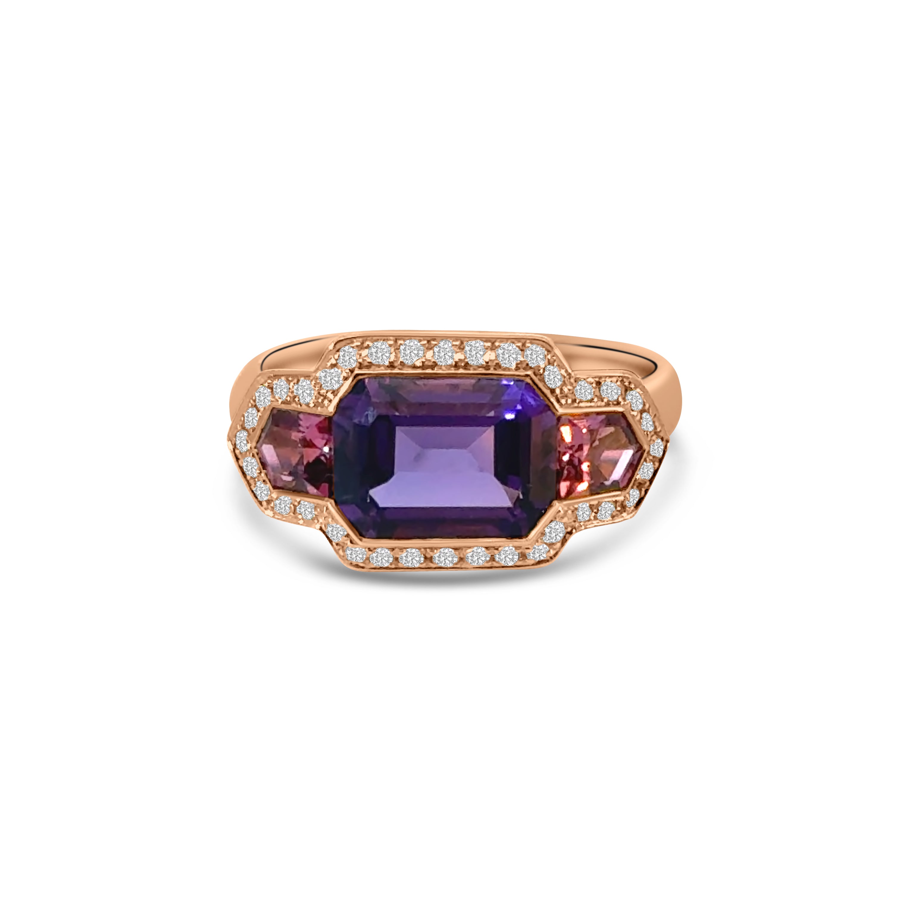 18kt Amethyst, Pink Tourmaline and Diamond Dress Ring