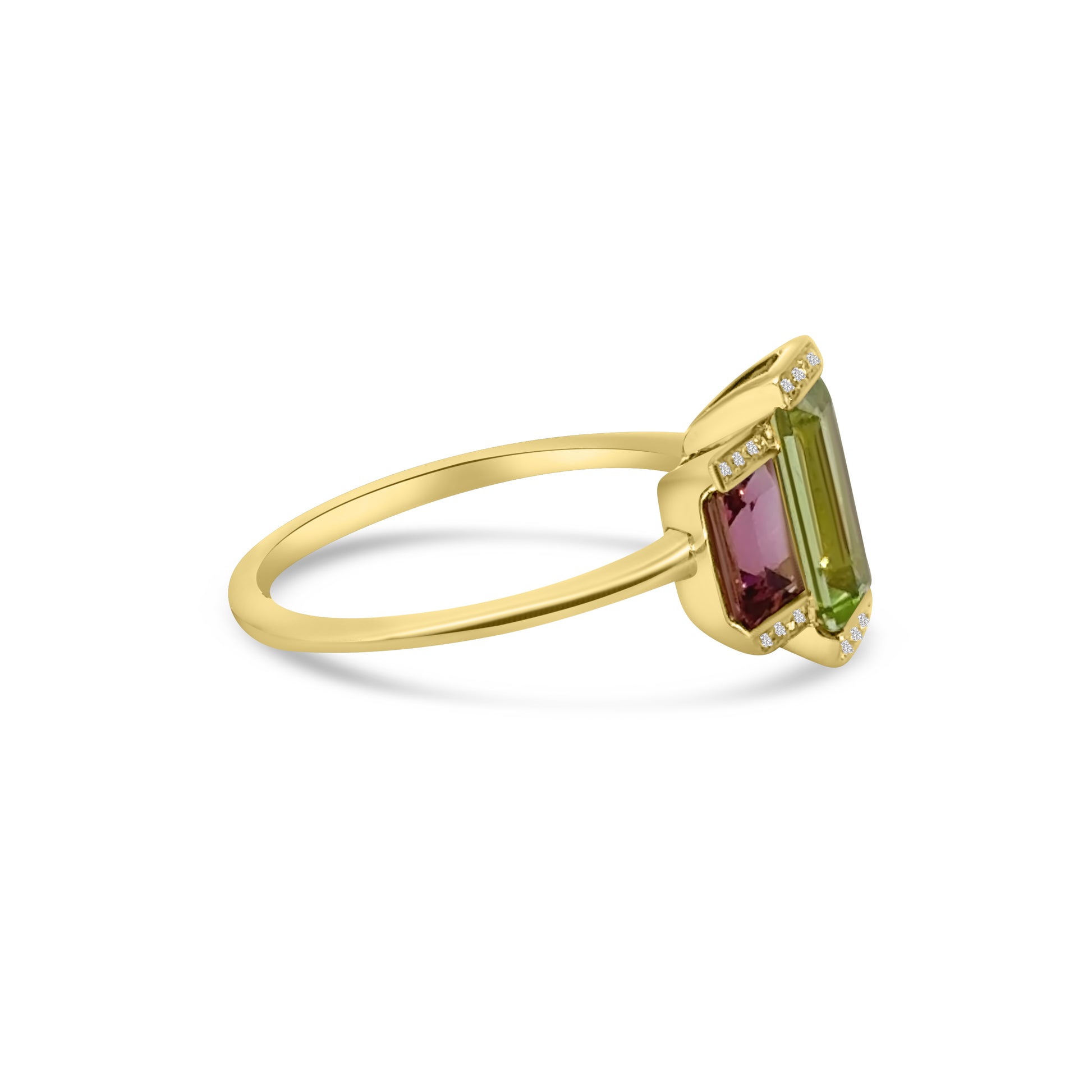 18kt Pink Touemaline, Peridot and Diamond Dress Ring