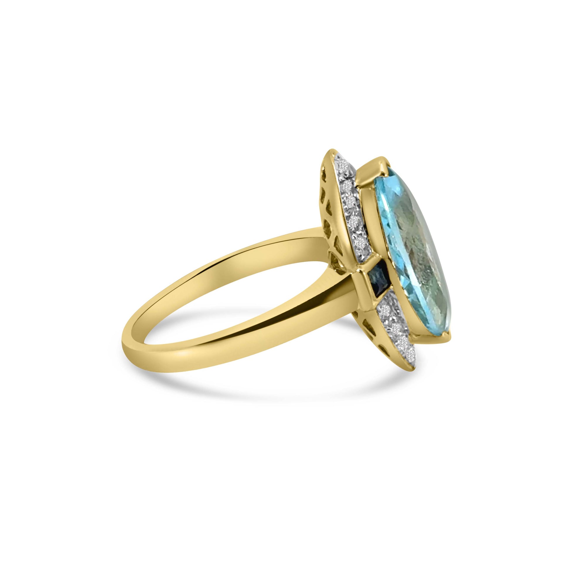 9kt Blue Topaz, Sapphire and Diamond Marquise Dress Ring