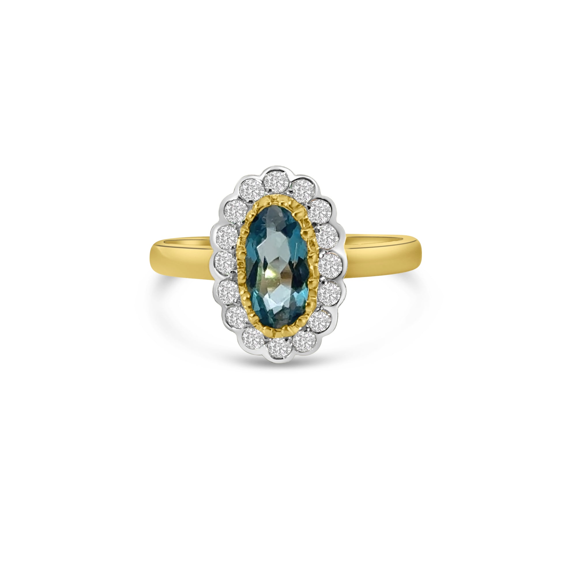 9kt London Blue Topaz and Diamond Cluster Dress Ring