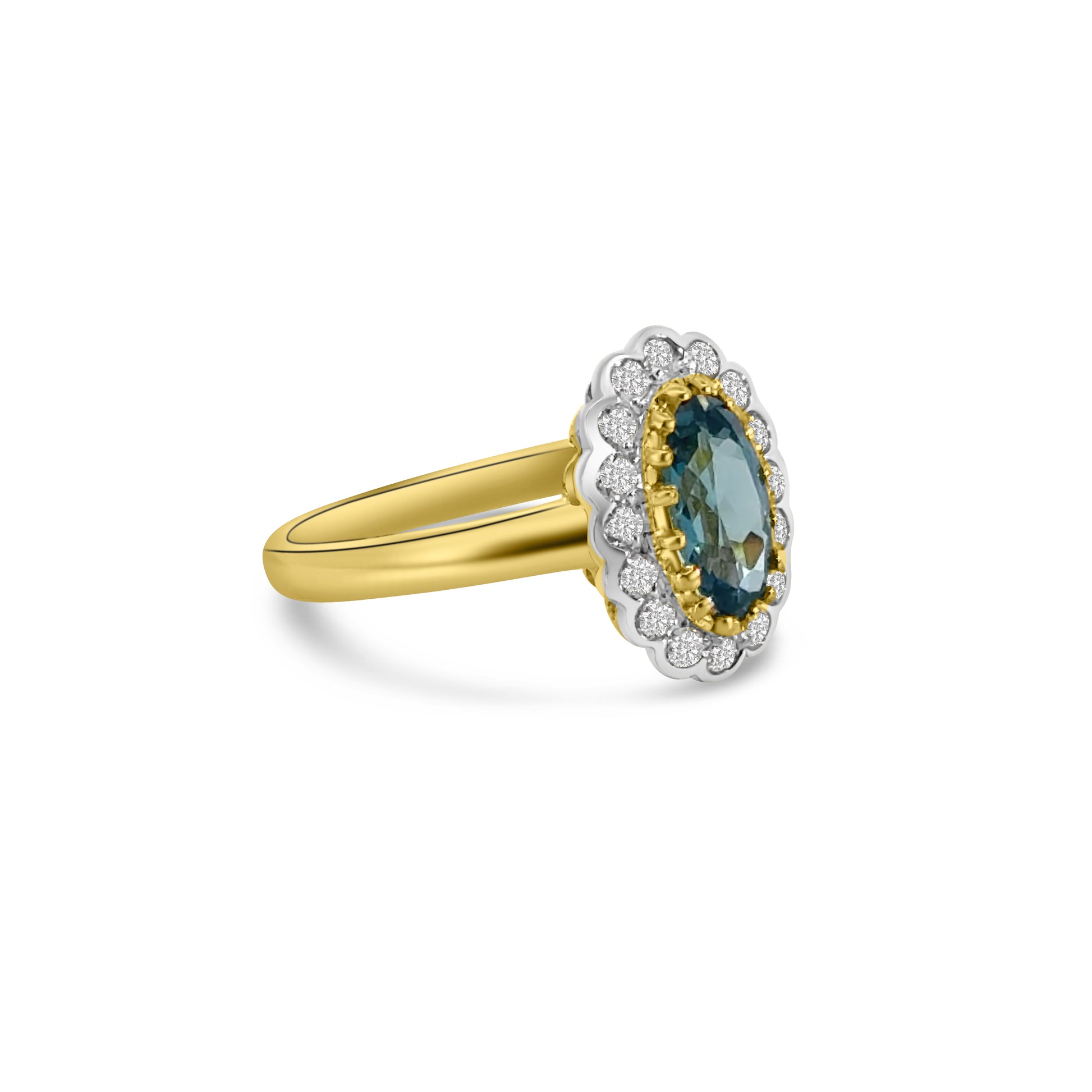 9kt London Blue Topaz and Diamond Cluster Dress Ring