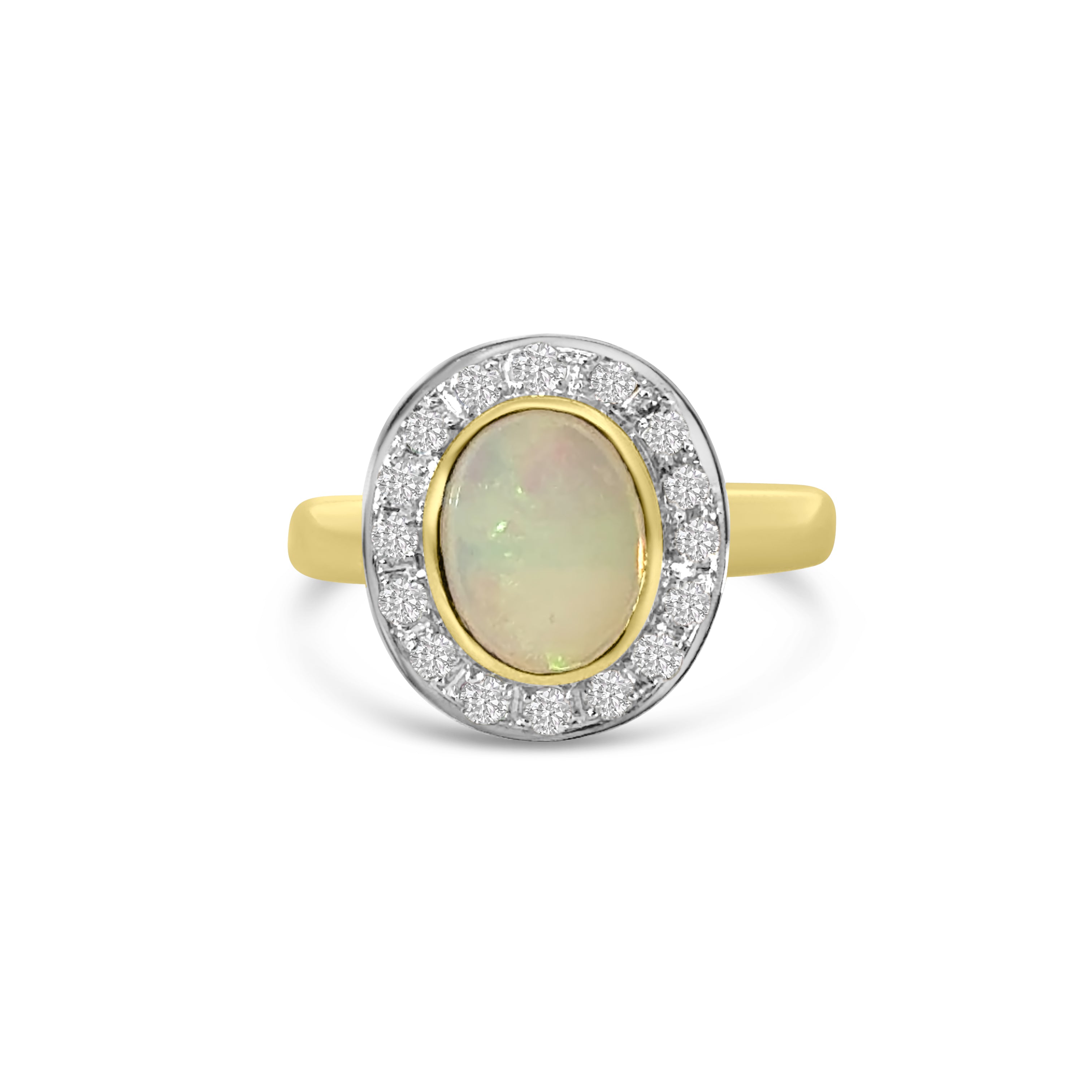 9kt Opal and Diamond Bezel Set Dress Ring