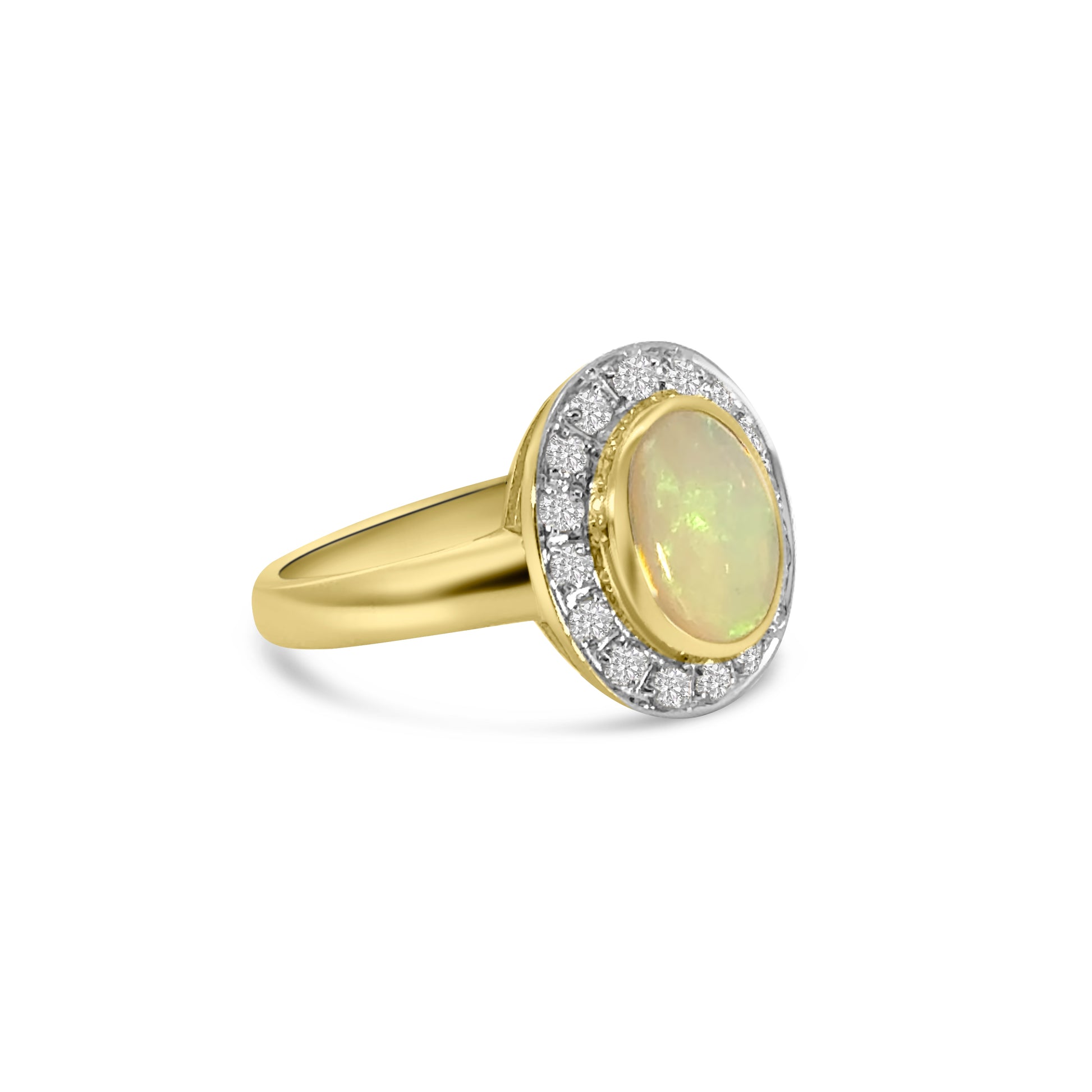 9kt Opal and Diamond Bezel Set Dress Ring