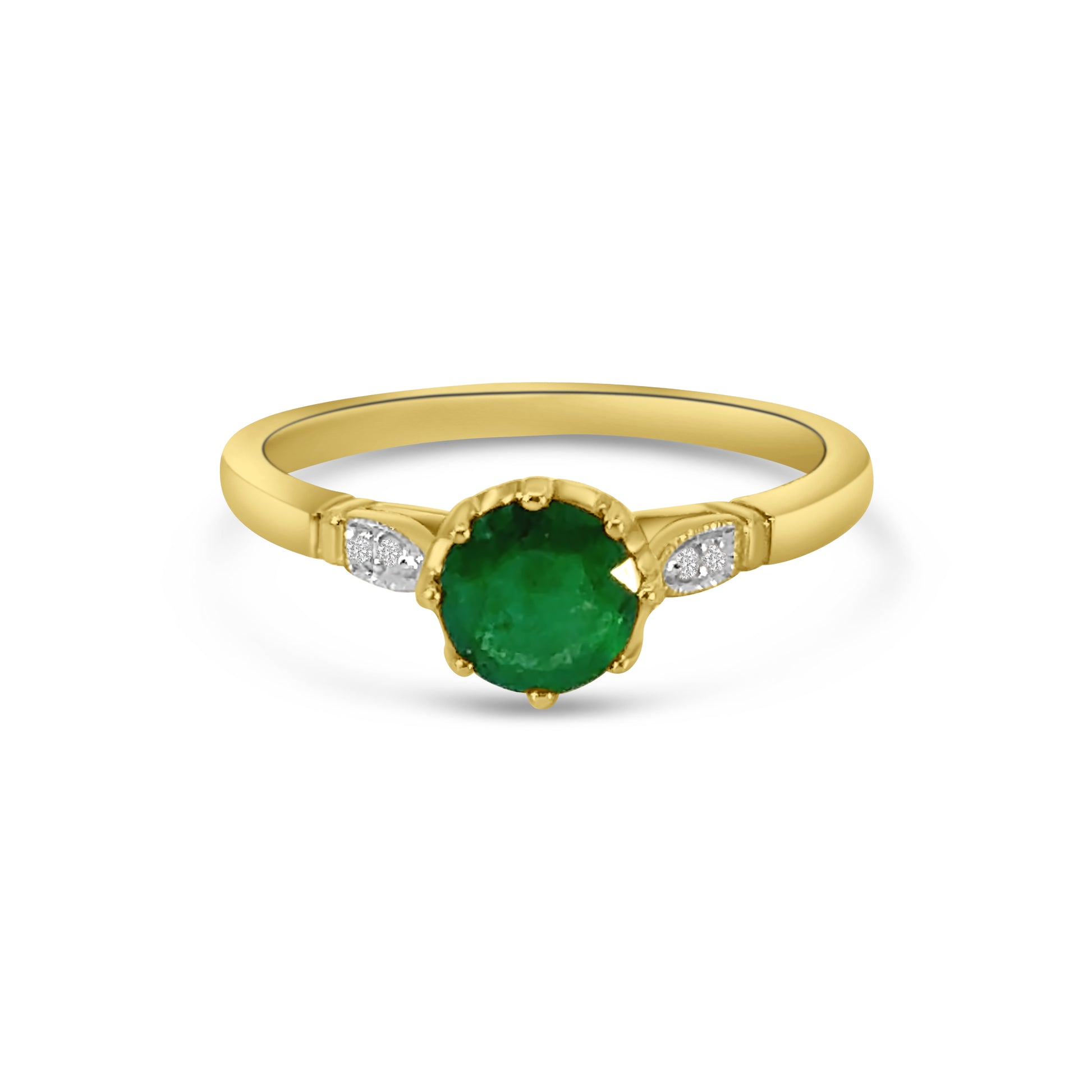 9kt Emerald and Diamond Solitaire Ring