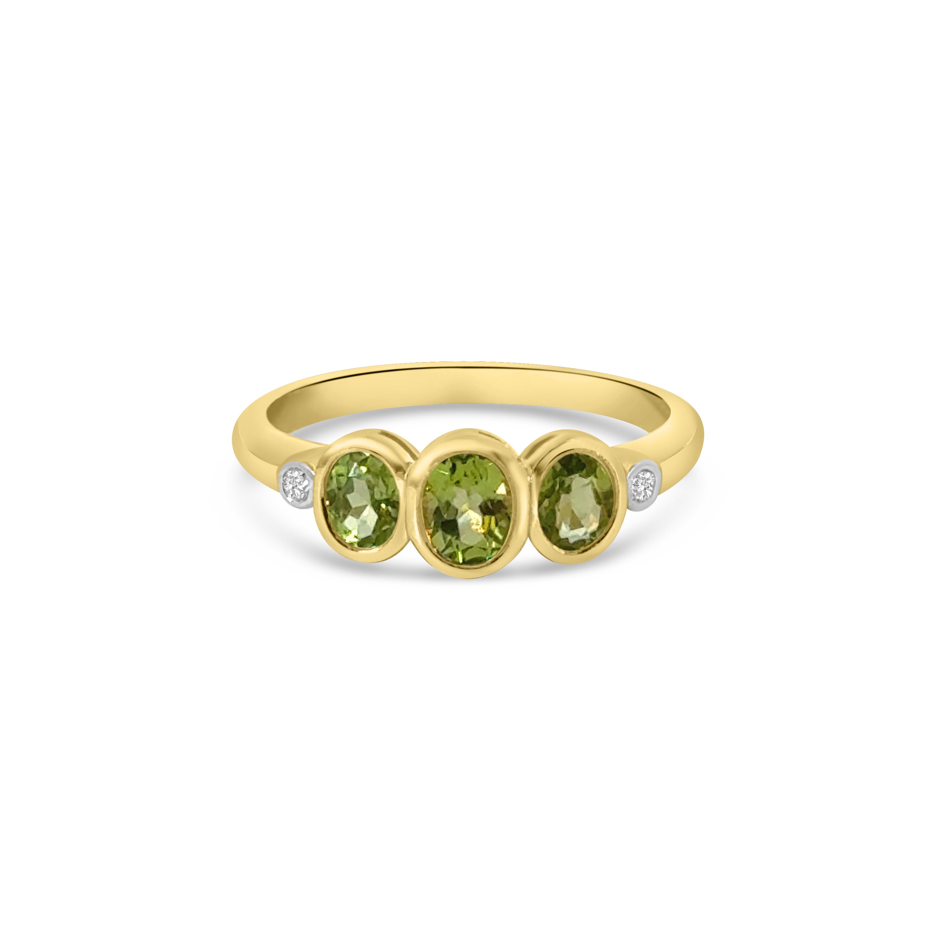 9kt Peridot and Diamond Bezel Set Dress Ring
