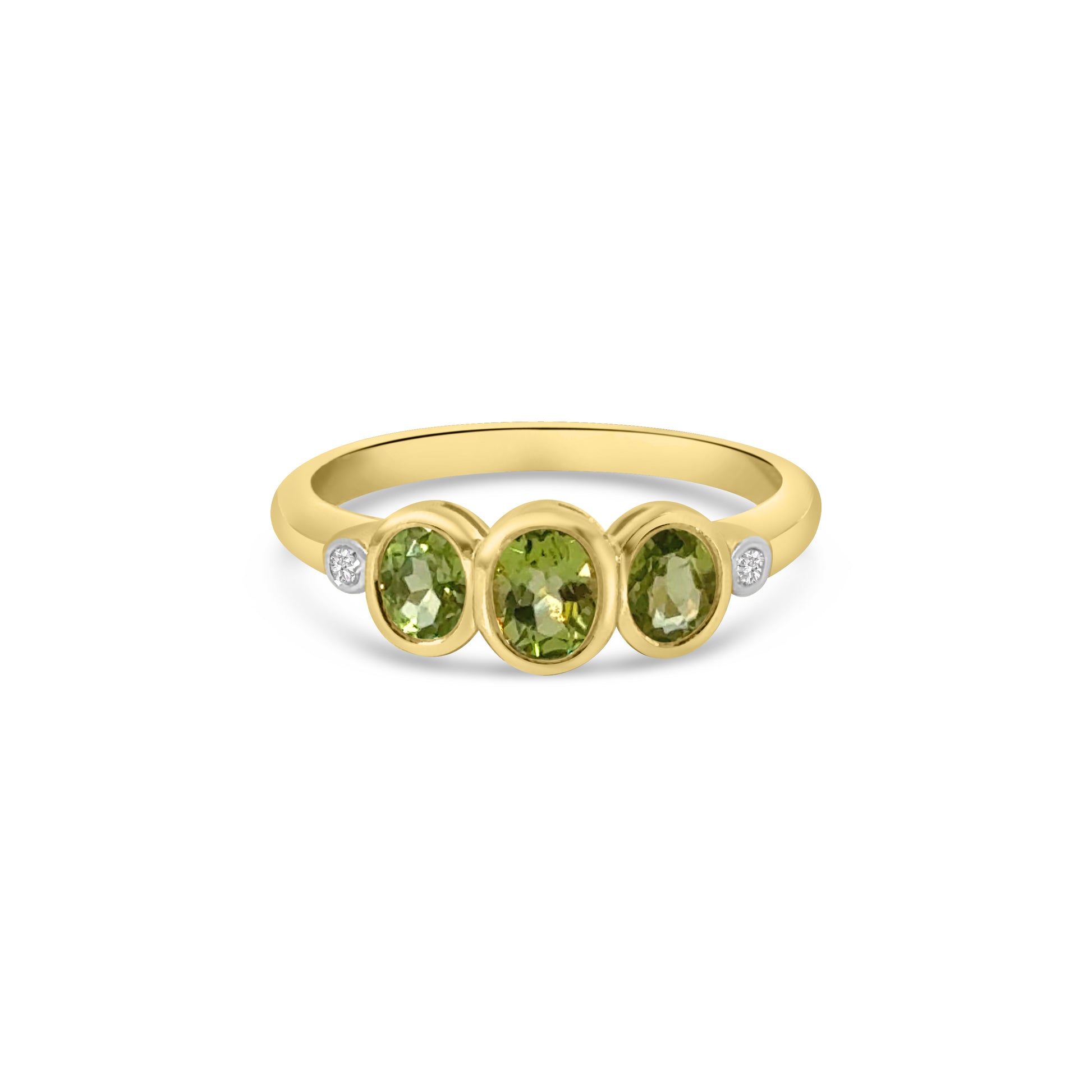 9kt Peridot and Diamond Bezel Set Dress Ring