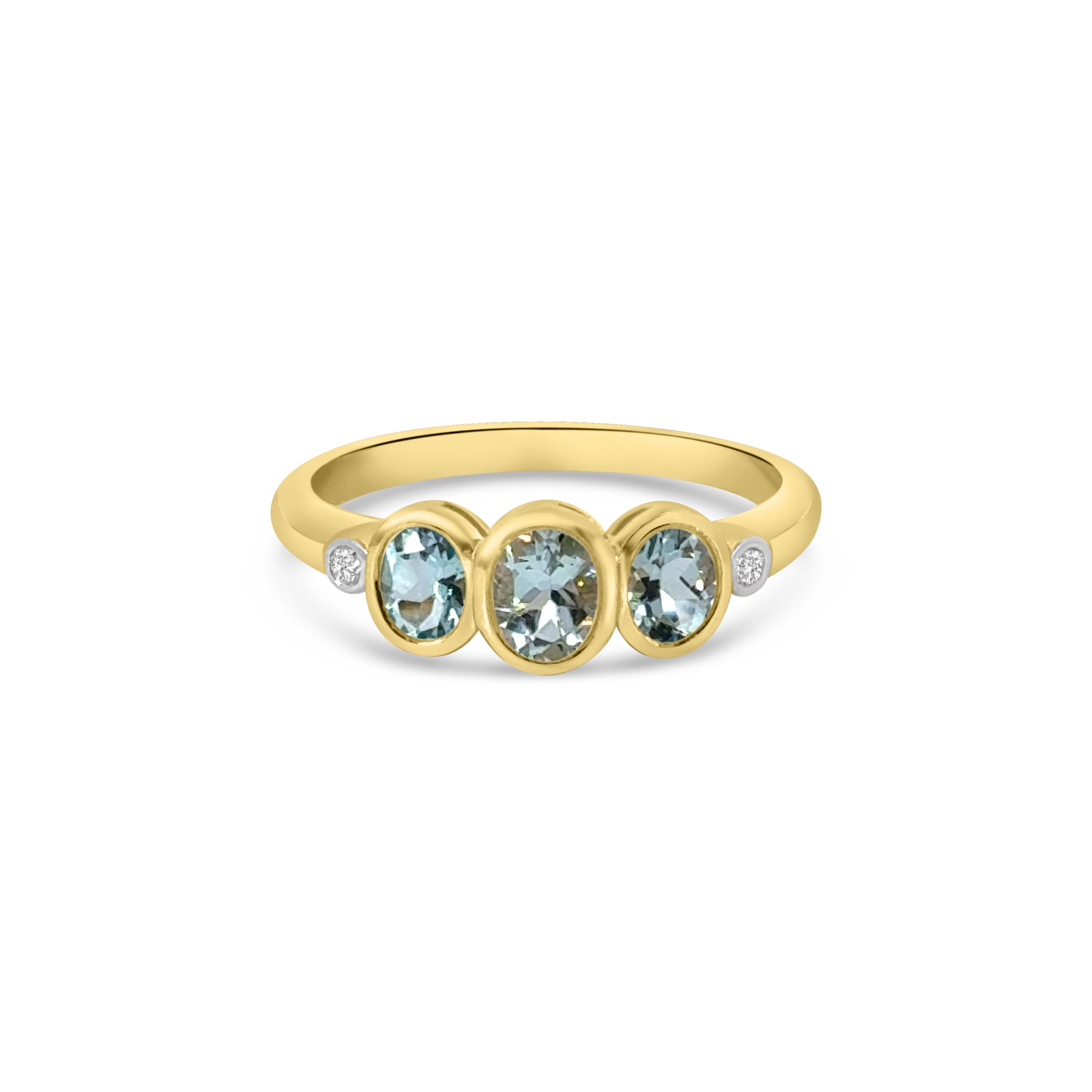 9kt Aquamarine and Diamond Bezel Set Dress Ring