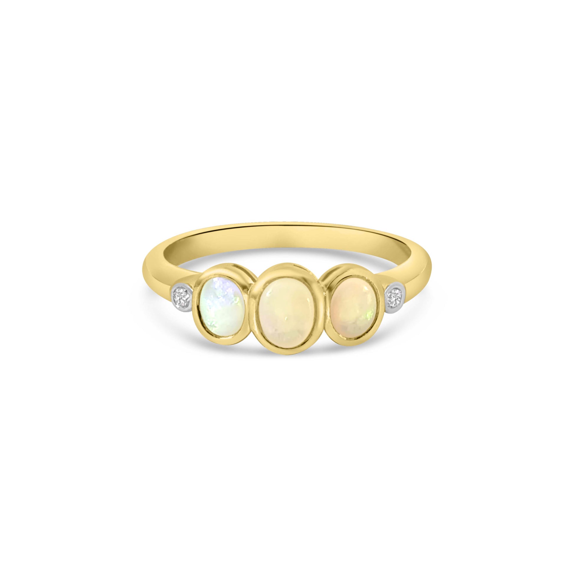 9kt Opal and Diamond Bezel Set Dress Ring