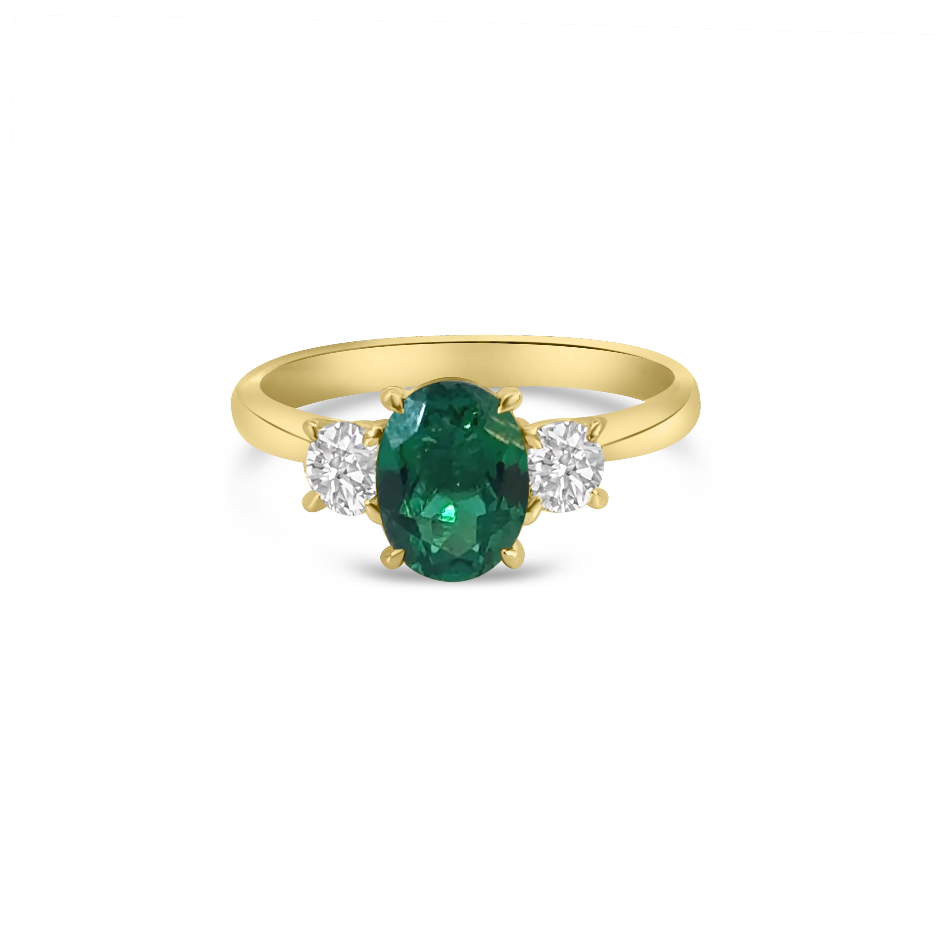 9kt Lab Grown Emerald and Diamond Three Stone Dress Ring