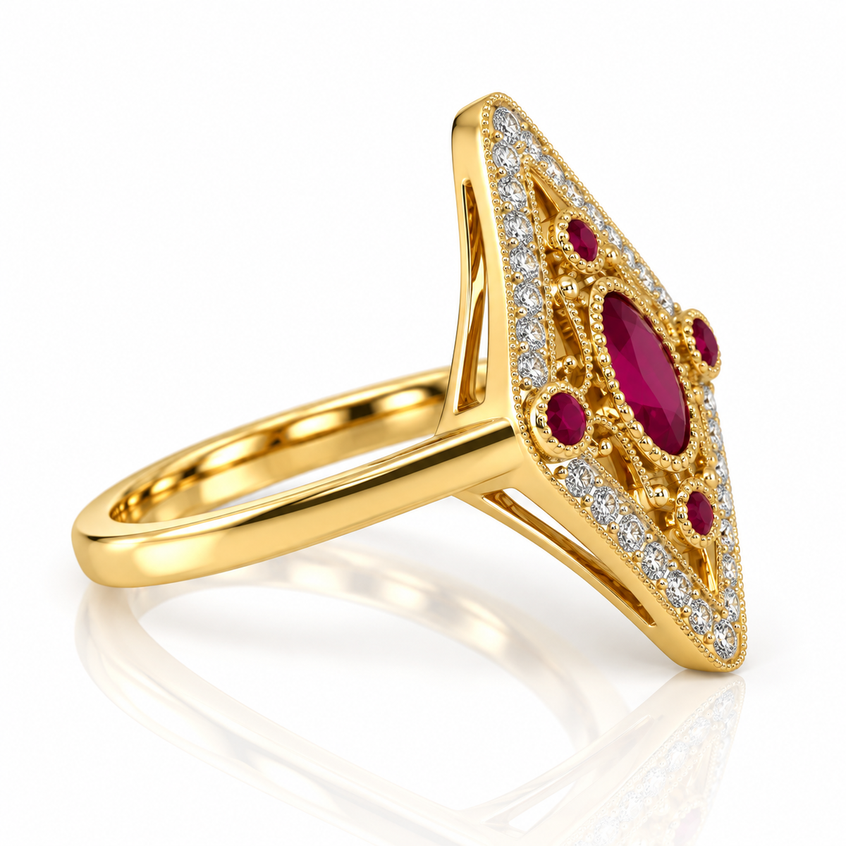9kt Ruby and Diamond Art Deco Dress Ring