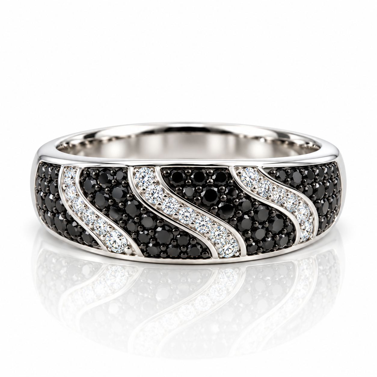 18kt White and Black Diamond Wave Ring