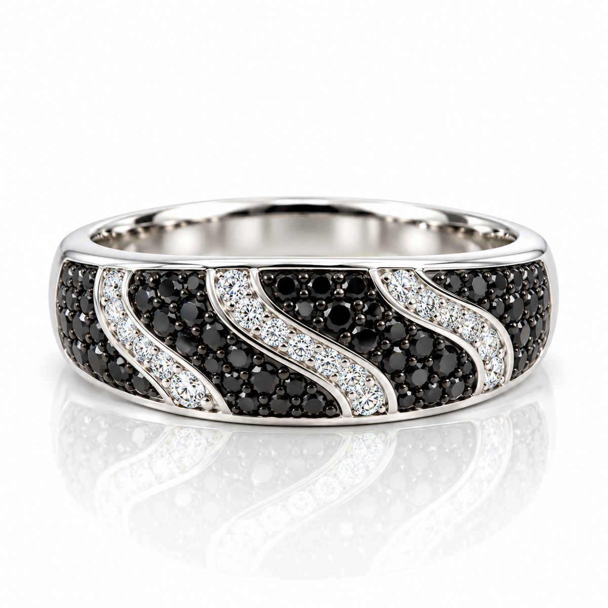 18kt White and Black Diamond Wave Ring