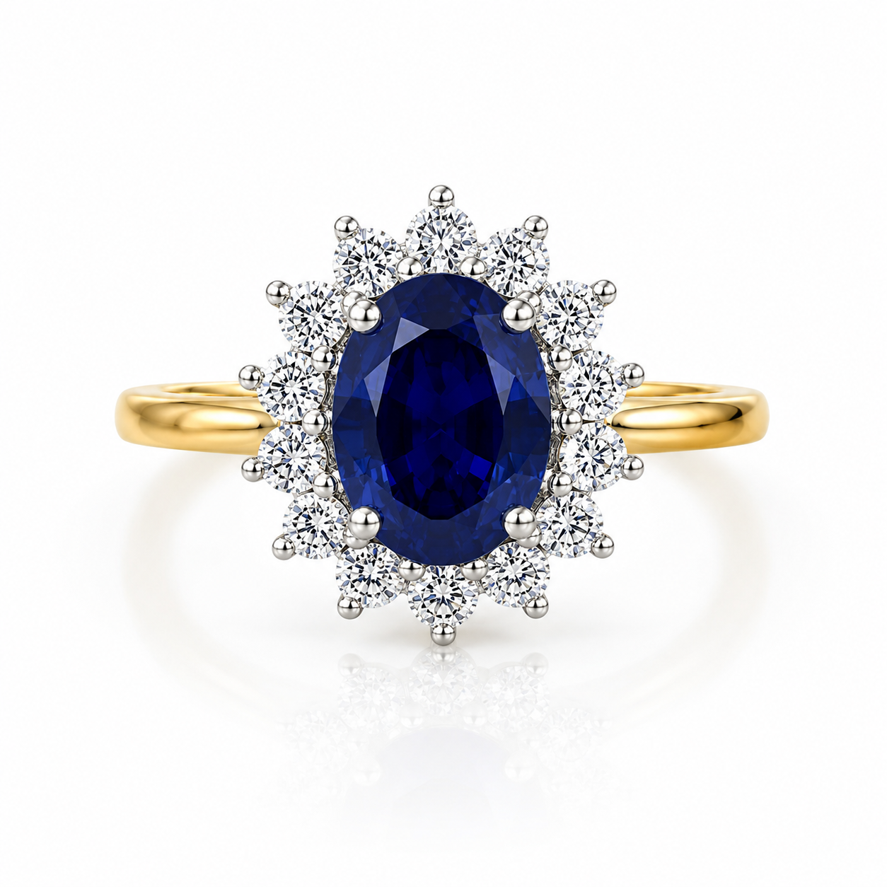 9kt Lab Grown Sapphire and Diamond Cluster Dress Ring