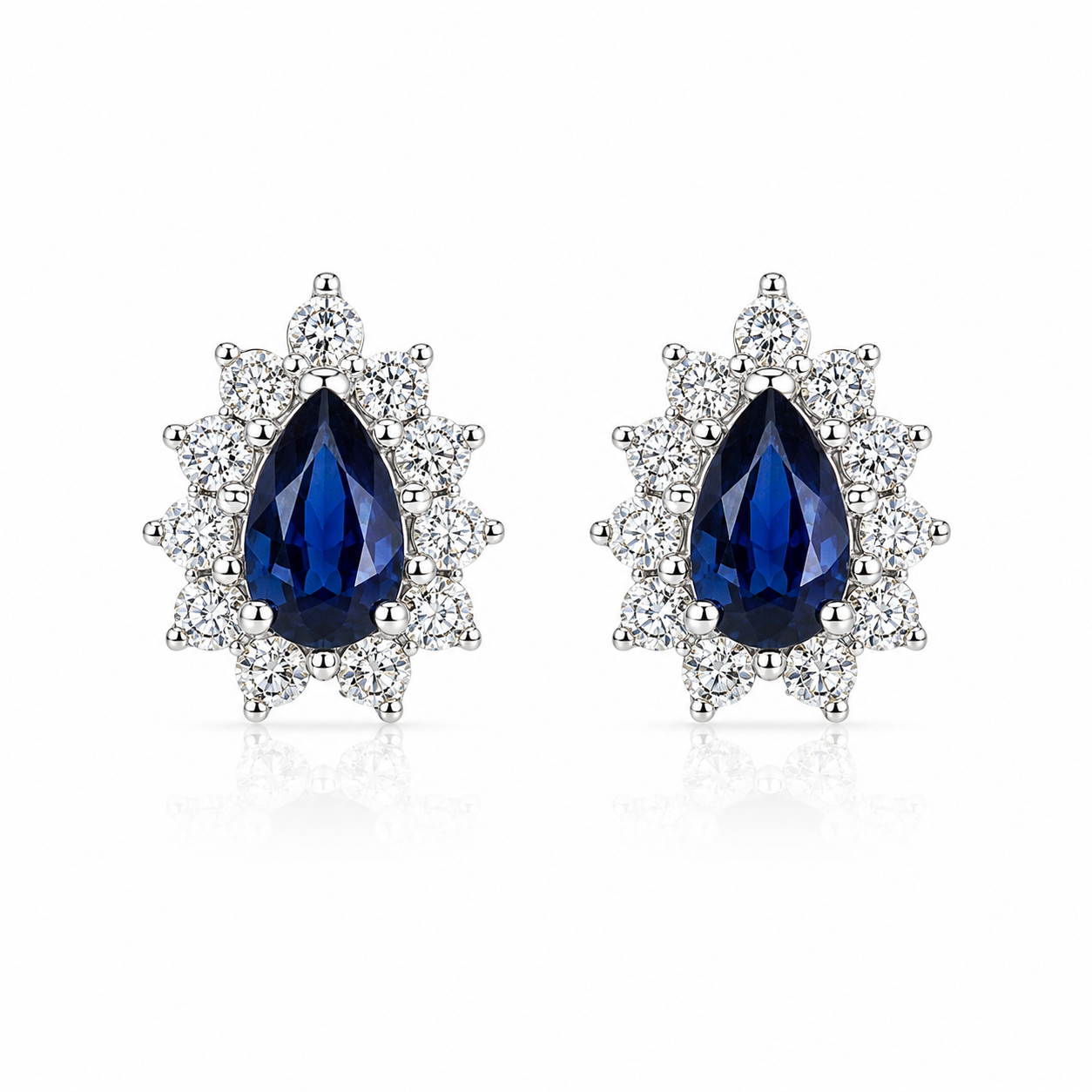 18kt Sapphire and Diamond Pear Cluster Stud Earrings