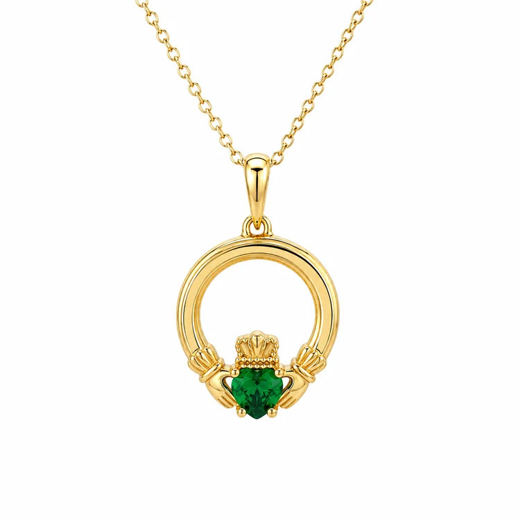 Wild Heart Claddagh Necklace with Green Heart Stone