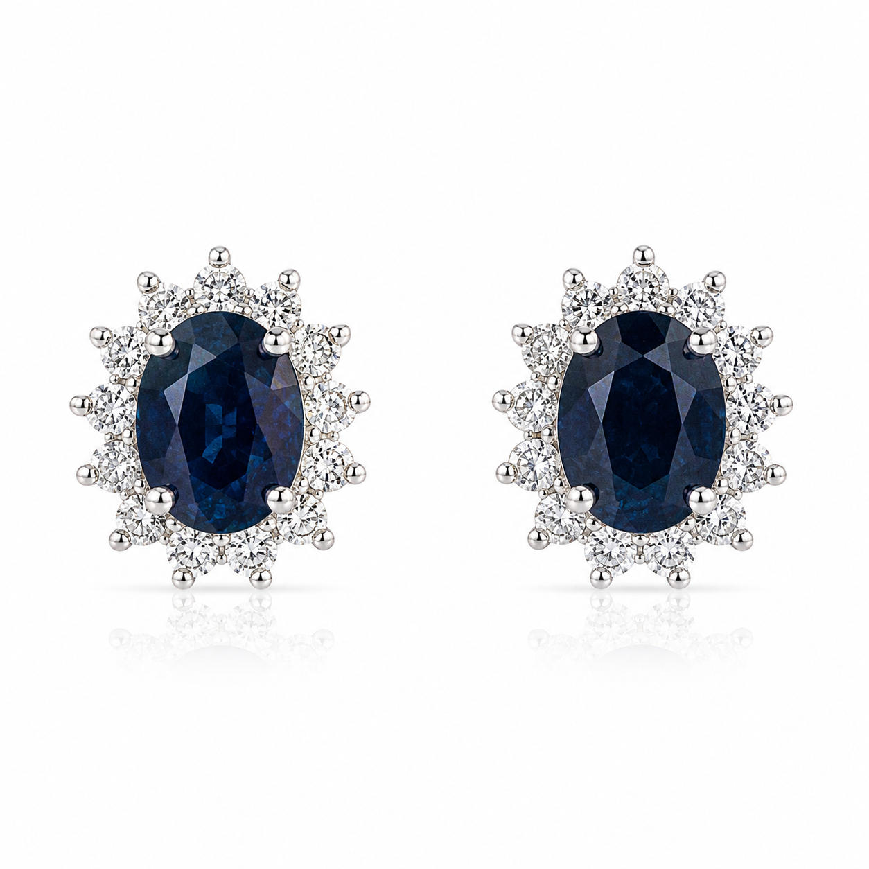 9kt Sapphire and Diamond Cluster Stud Earrings