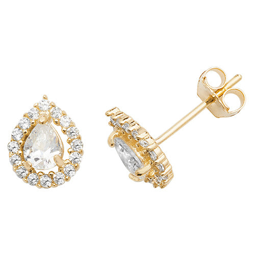 9kt Yellow Gold Pear Shaped CZ Stud Earrings