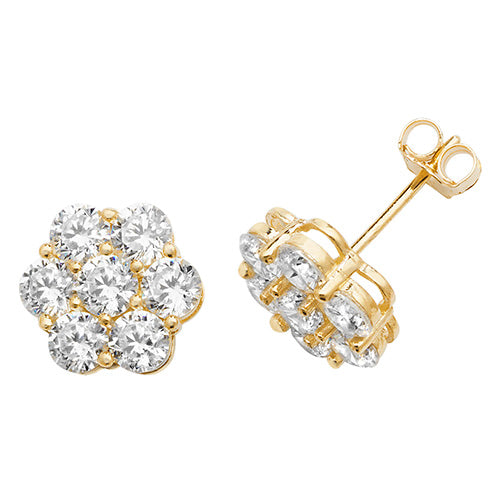 9kt Yellow Gold Flower CZ Stud Earrings