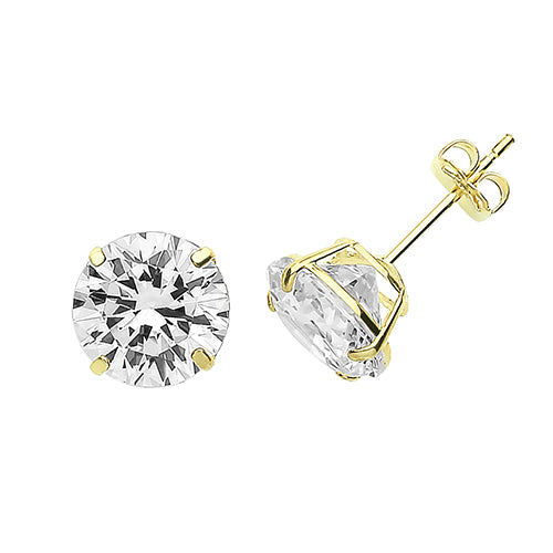 9kt Yellow Gold 8mm CZ Stud Earrings