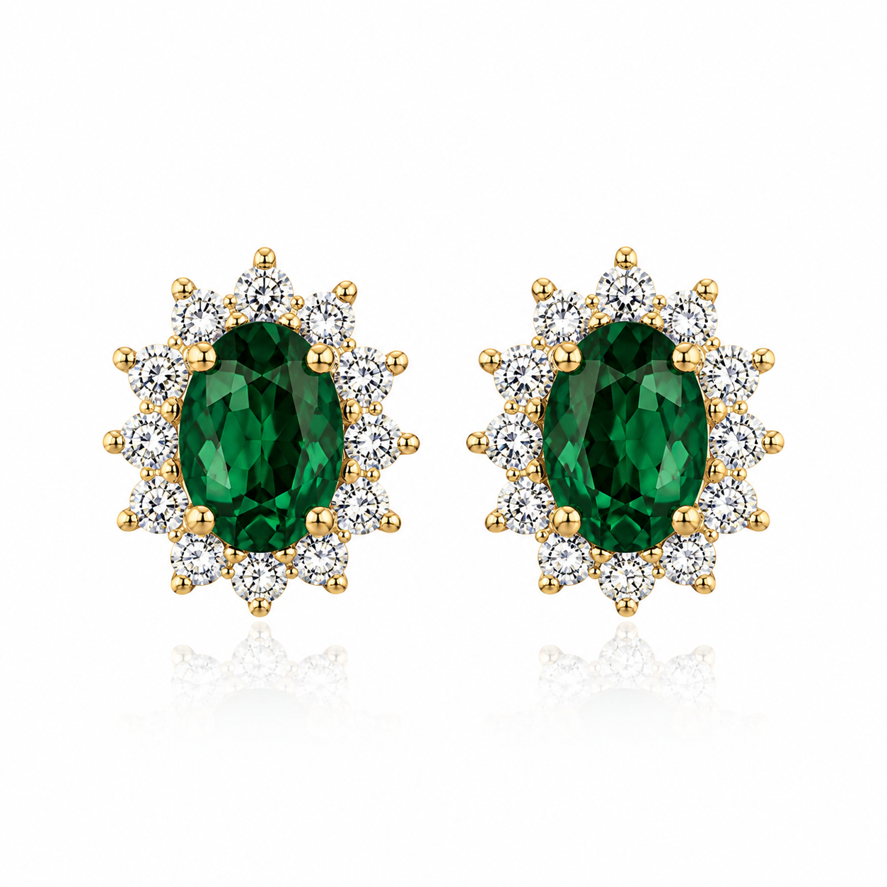 9kt Lab Grown Emerald and Diamond Cluster Earrings