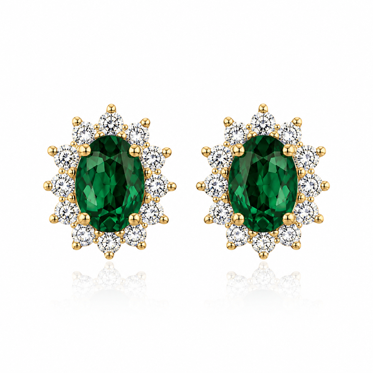9kt Lab Grown Emerald and Diamond Cluster Earrings